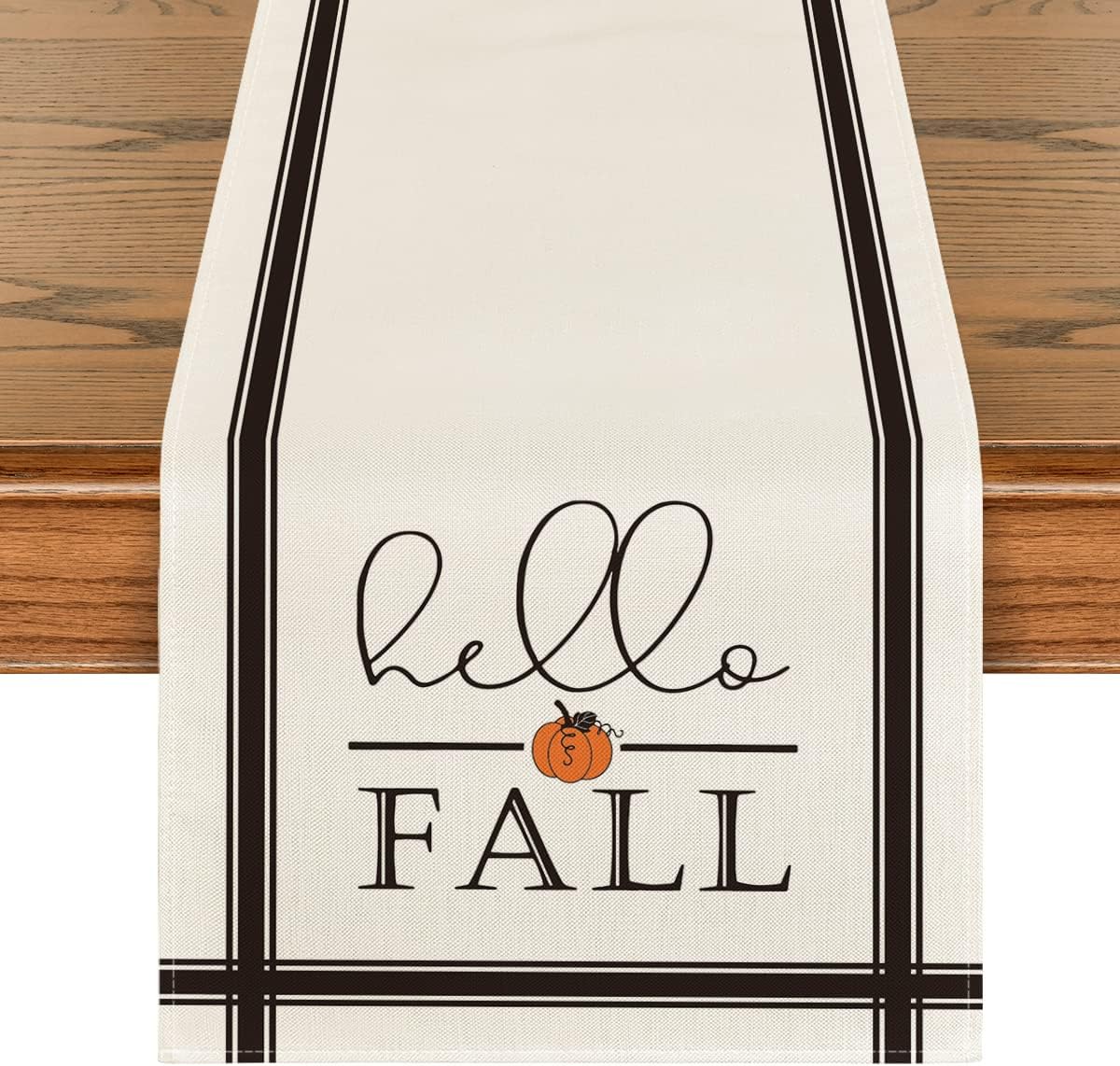 Artoid Mode Hello Fall Pumpkin Table Runner, Seasonal Harvest Vintage Thanksgiving Kitchen Dining Table Decoration for Indoor Outdoor Home Party Decor 13 x 36 Inch