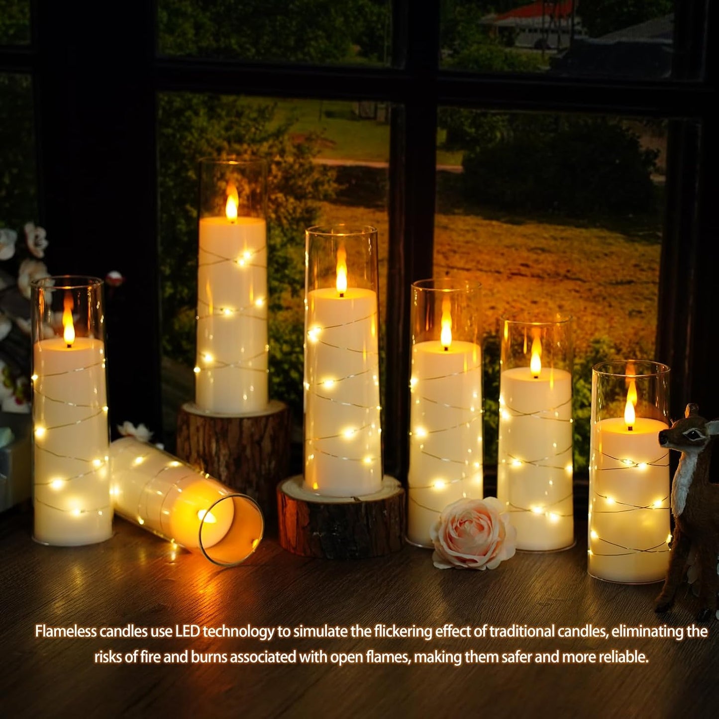 Flickering Flameless LED Candles,Battery Operated Candles 24 Pcs with Embedded Star String,Acrylic LED Pillar Candles with Remote,Suitable for Home Decoration to Create an Atmosphere (White)