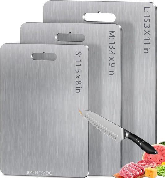 Titanium Cutting Boards for Kitchen [Set of 3], Double Sided Pure Titanium Cutting Board | Easy to Clean | Dishwasher Safe | Food-Grade Raw & Cooked Foods or Outdoor Camping Chopping Board