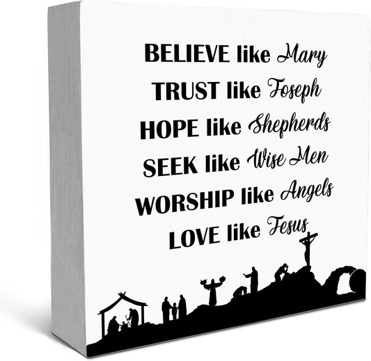 SRADMO Christian Signs for Home Decor, Inspirational Bible Verse Wood Box Sign Desk Decor, Bible Verse Decor, Christian Theme Wooden Block Box Sign Decoration for Home Office Shelf Table Decor