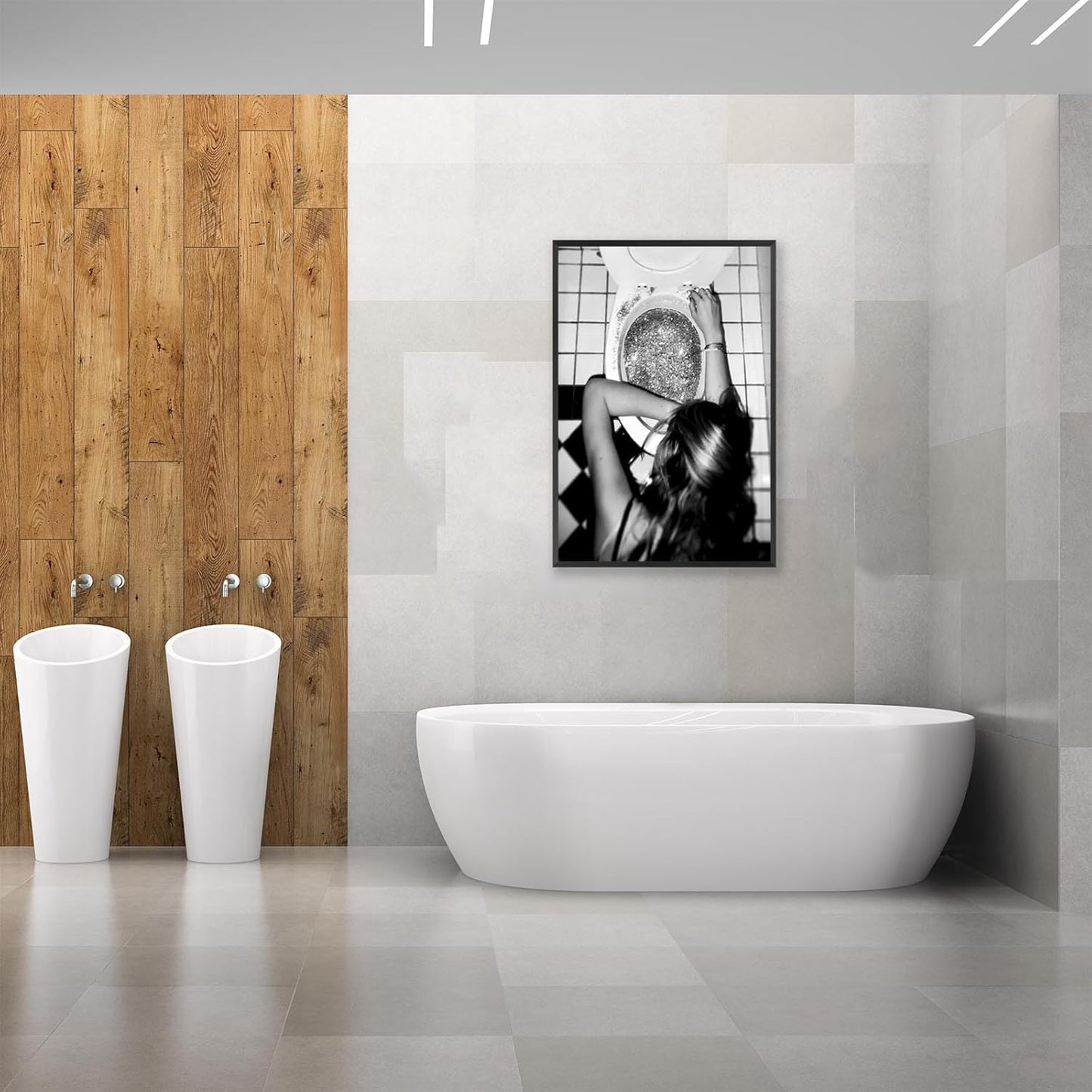 Funny Bathroom Wall Art Black and White posters Bar Disco Party prints painting Girls Bathroom Canvas wall art Funky aesthetics Teen Girl Bedroom wall decor for 12x16in Framed