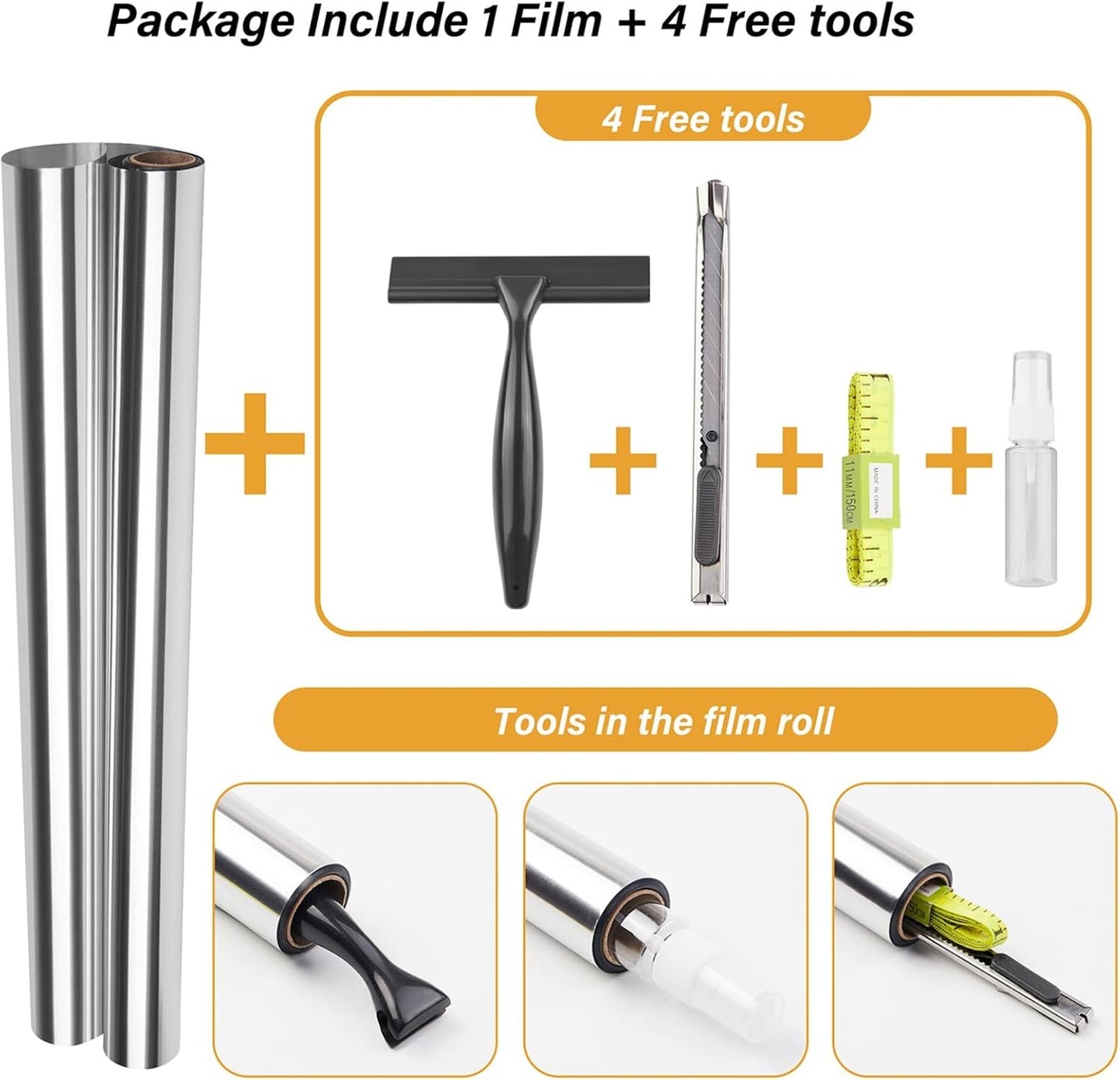 Kromapolis One Way Window Privacy Film Reflective Mirror Home Window Tint, Daytime Privacy Heat Control Anti UV Glass Tinting Static Cling (Silver, 17.5 x 78.7 inch)