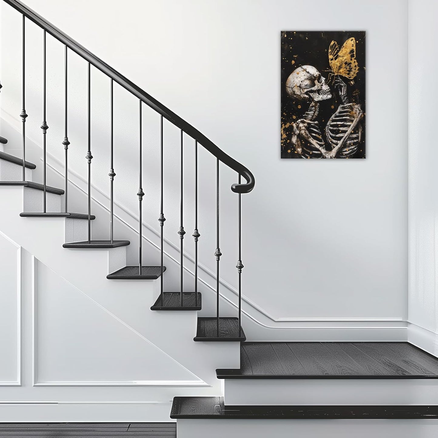 OAAPITI Skull Wall Art Skull and Gold Butterfly Canvas Print Abstract Modern Gothic Artwork for Bedroom Dark Art Decor(Artwork-7,24"x36")