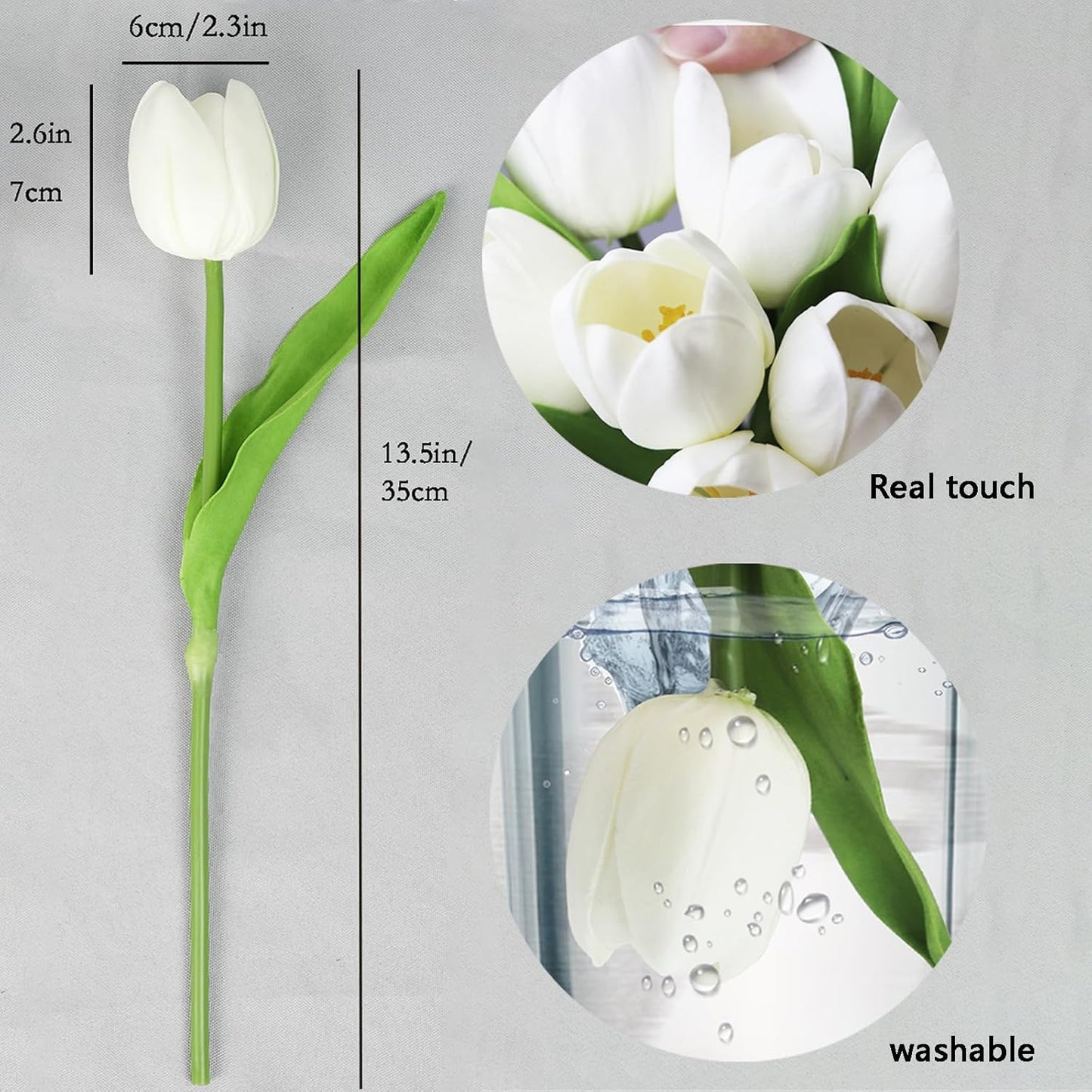 Buart White Flowers Artificial Luxury Big Tulip Valentine's Day Mother's Day Easter Home Kitchen Wedding Decorations(11pcs)