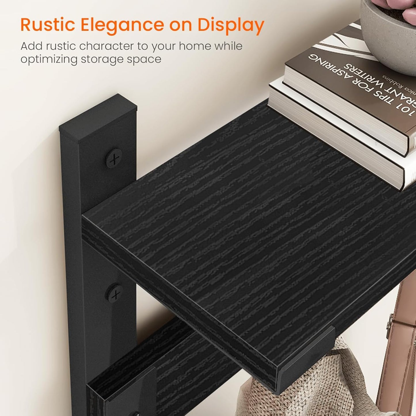 Homode Coat Hanger Wall Mount with Shelf, 29 in Hanging Rack with Storage, Entryway Shelf with Pegs for Hanging Coats, Hats, Towels, Purse, Robes, Black