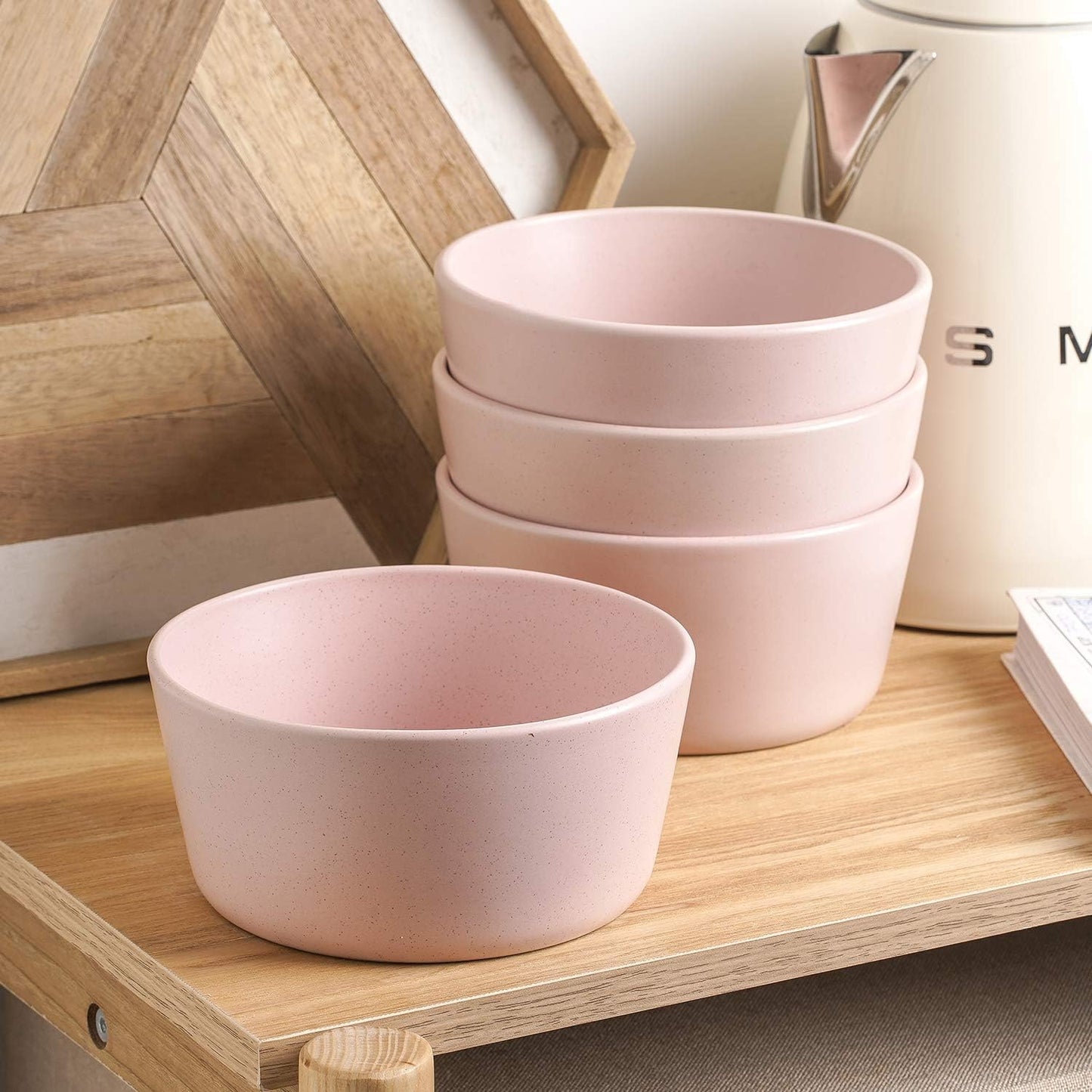 Stone Lain Albie Stoneware 32-Piece Modern Dinnerware Set, Kitchen Plates and Bowls Sets, Dish Set for 8, Pink