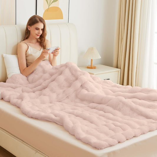 Pink Faux Fuzzy Fur King Size Throw Blanket 90x108 Cozy Furry Throw Rabbit Fur Blanket for Bed Soft Fluffy Blanket King for Living Room Bedroom Home Gifts 1000 GSM