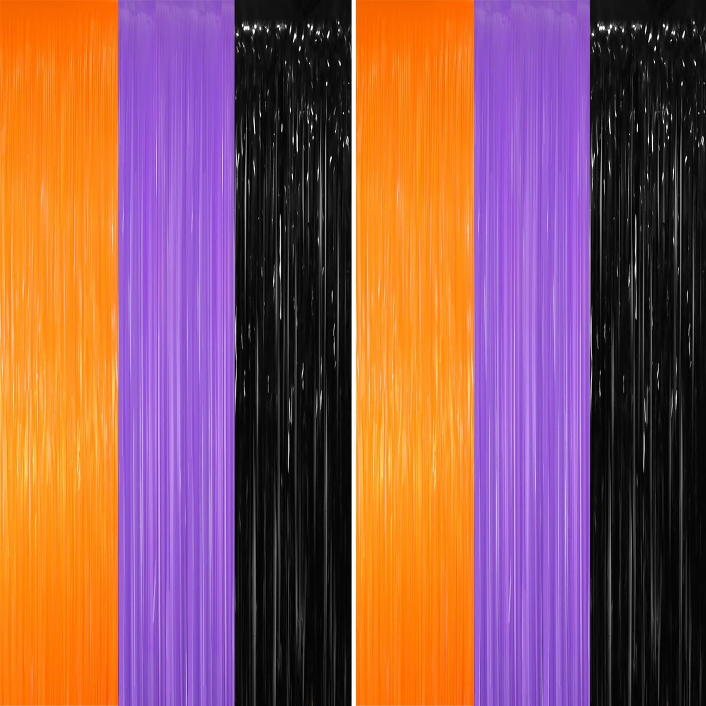 GOER 6.4 ft x 8.2 ft Metallic Tinsel Foil Fringe Party Backdrop for Halloween Birthday Graduation New Year's Party Decorations(2 Packs,Black&Orange&Purple)