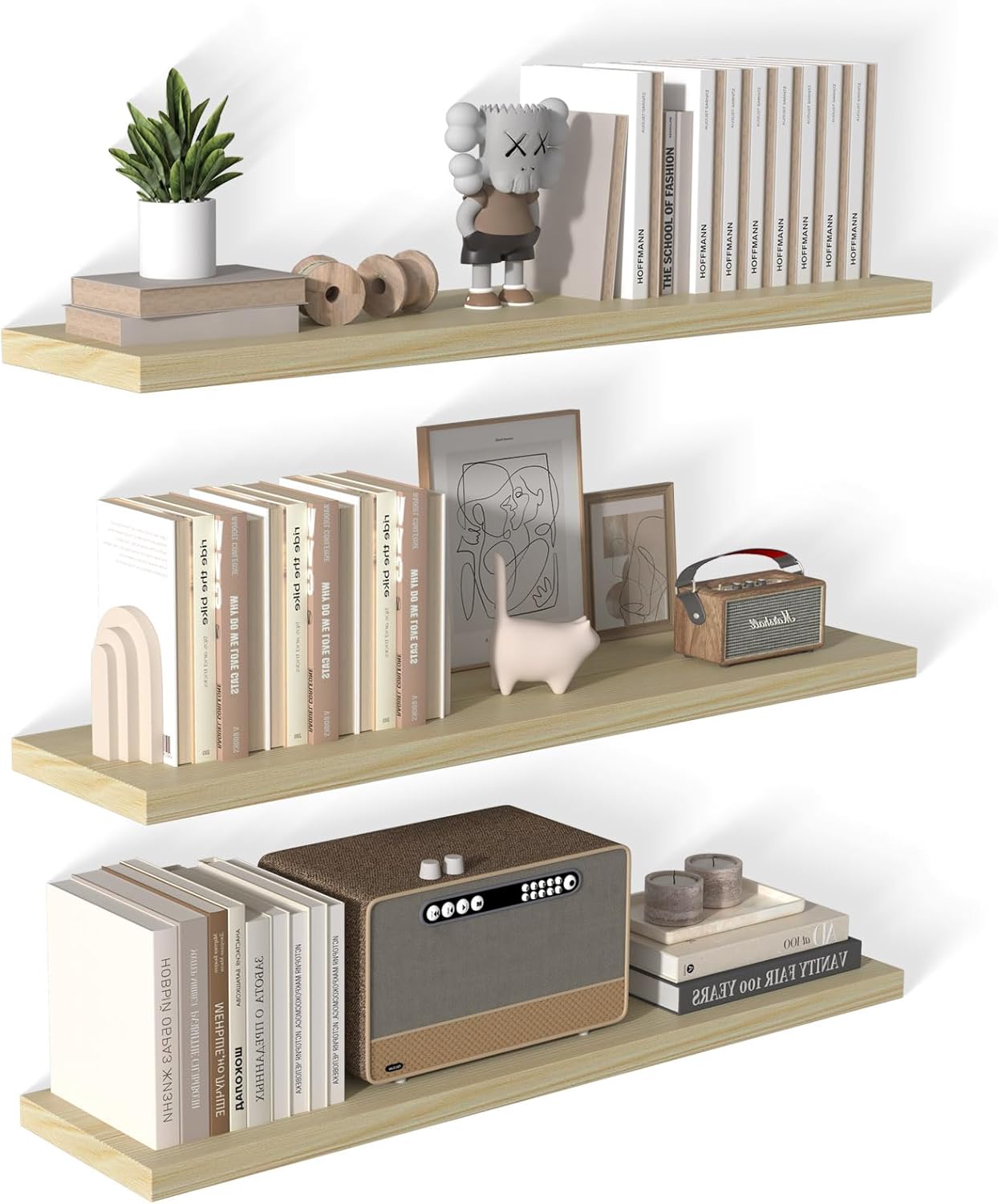 48 Inch Floating Shelf 3 Pack Large Floating Shelves for Wall No Drilling Accessories Included Deep Wall Shelves for Living Room Kitchen Farmhouse 48" W x 12" D x 1.2" Oak