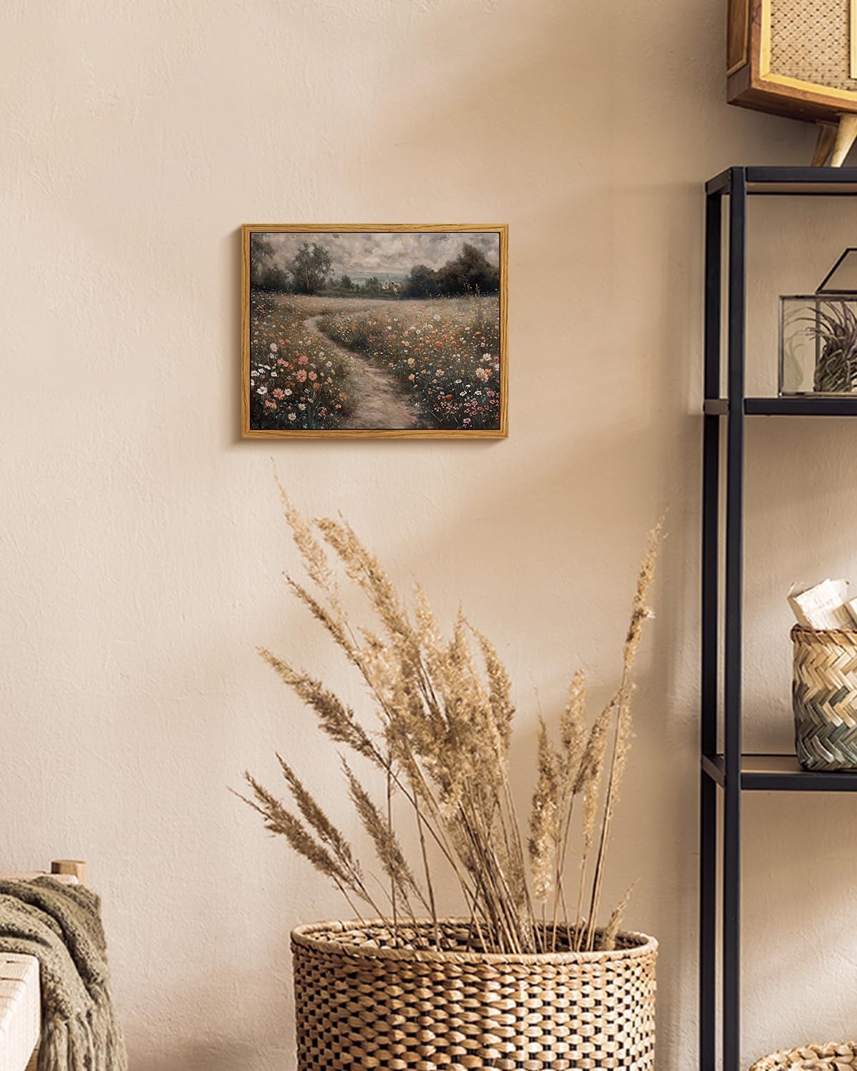 VIYYIEA Framed Canvas Wall Art Home Decor Vintage Landscape Nature Country Wildflower Paintings Farmhouse Pictures Floral Artwork Rustic Flower Prints Cottagecore Living Room Bedroom Bathroom 8x10in