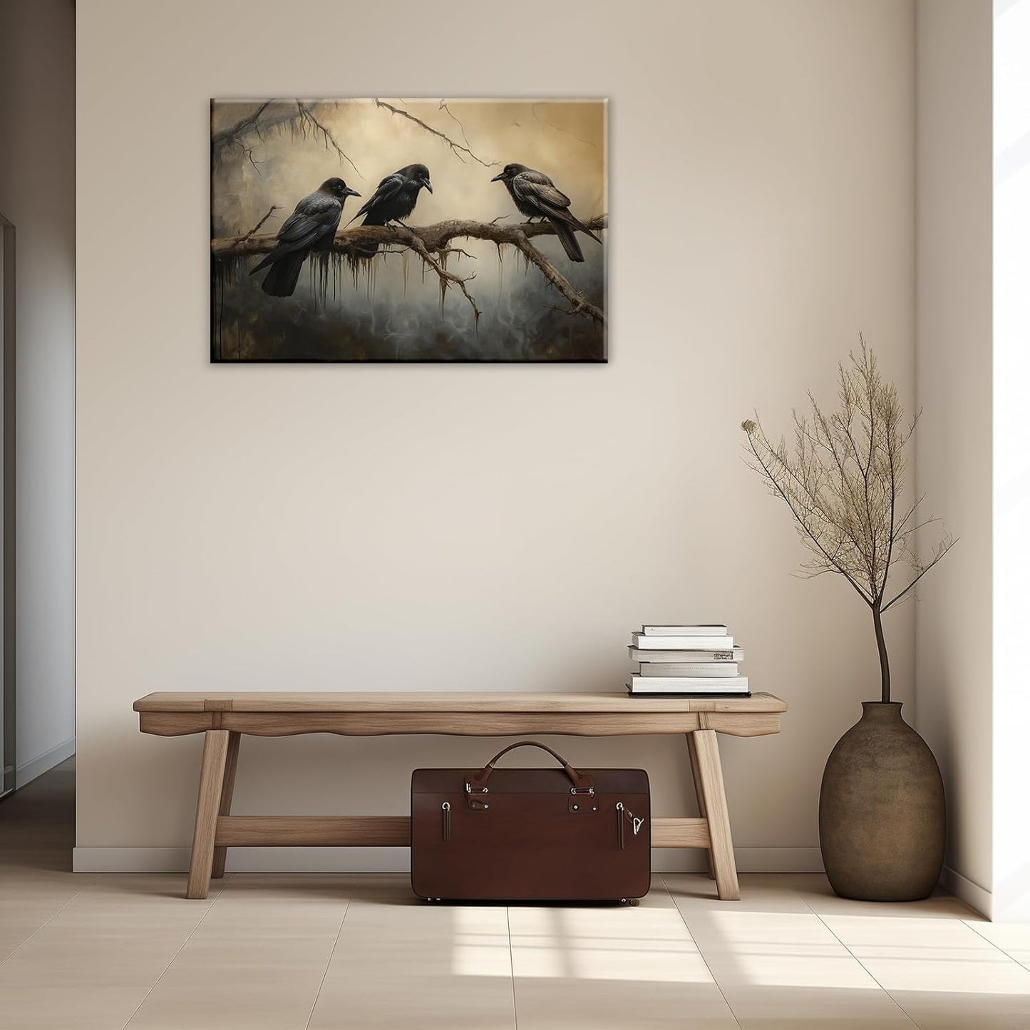 OAAPITI Halloween Decor Vintage Crow Wall Art Retro Art Poster Creepy Raven Picture Print Horrid Cemetery Painting Artwork Home Wall Decor(Artwork-4,12"x18")