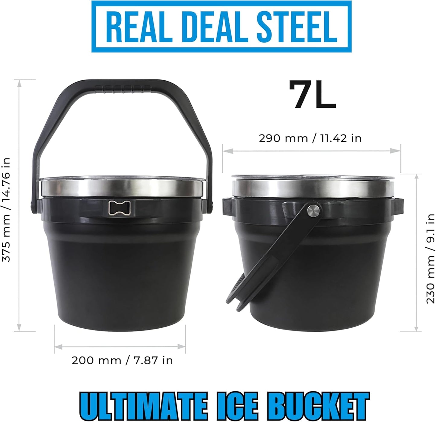 Large Insulated Ice Bucket with Lid – Stainless Steel Ice Bucket and Scoop – Ice Buckets for Parties, Bars – Ice Bucket with Lid and Scoop – Outdoor Ice Bucket, Cocktail Use (Black)