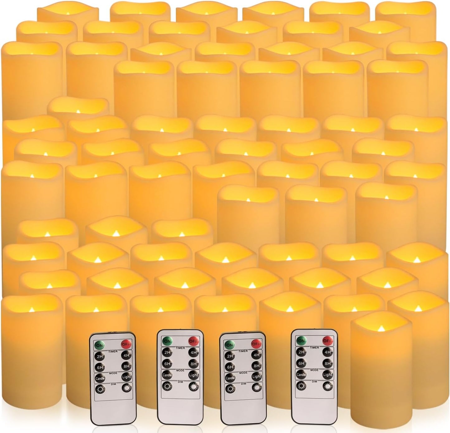 72-Pack Realistic Flameless LED Candle, Battery Operated with Remote Control, 3D Flame Pillar Timer Funtion Melted Top Safe,Perfect for Indoor/Outdoor Decor,Wedding,BBQ and Gift.