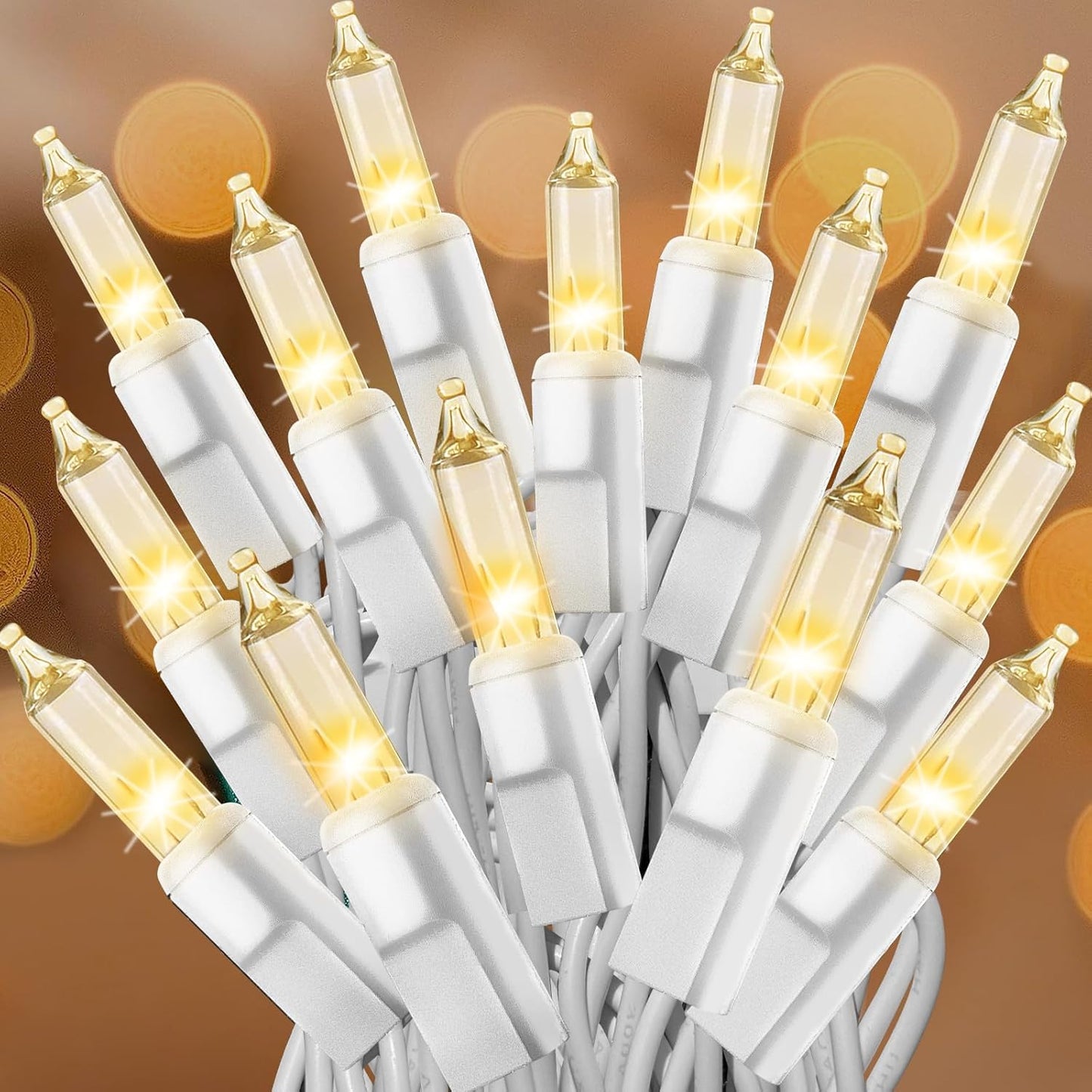 Clear Christmas Lights 50FT 200 Incandescent Bulbs Warm White Mini Lights with White Wire for Christmas Tree, Garland, Thanksgiving, Wedding, Party, Home, Indoor & Outdoor Festival Decoration