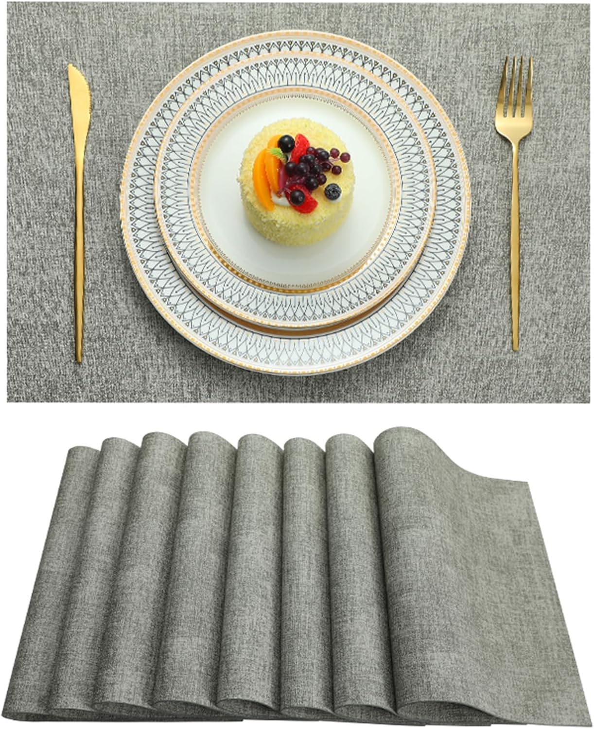 Placemats Set of 4 Washable Heat Resistant Place Mats PVC Woven Dining Table Mat Gray 4pcs
