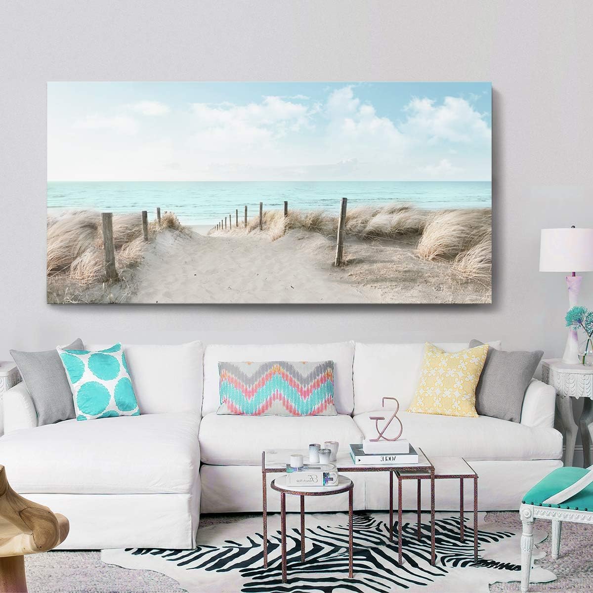 Large Canvas Wall Art Sky Beach Painting Picture Print on Canvas Framed Wall Art for Living Room Wall Decor for Bedroom Modern Coastal Landscape Room Decorations Artwork Size 60x30 Ready to Hang