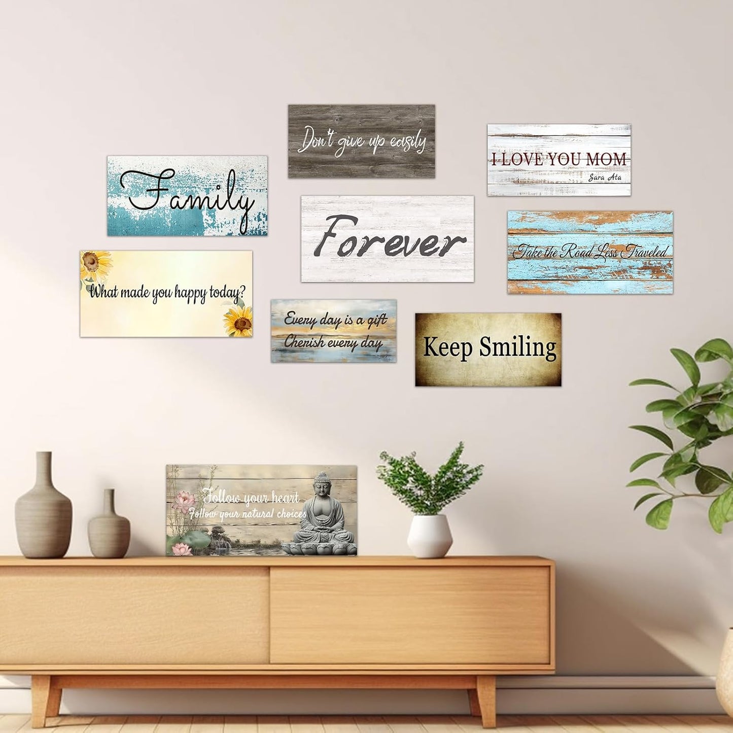 CHAOSETKEN Custom Text Sign Wall Art Personalized Family Quote Wall Decor Family Sign Canvas Prints Customized Wood Text Quote Pictures Rustic Farmhouse Decor Framed (8L x 4W)