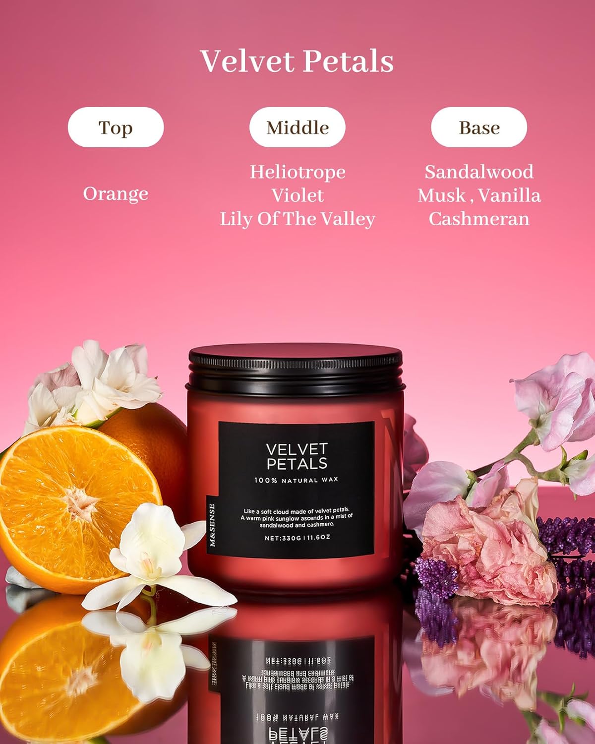 M&SENSE Velvet Petals Soy Candles for Home Scented, Organic Natural Soy Wax 11.6oz 70 Hour Long Lasting, Luxury Floral Scented Candle Gifts for Women