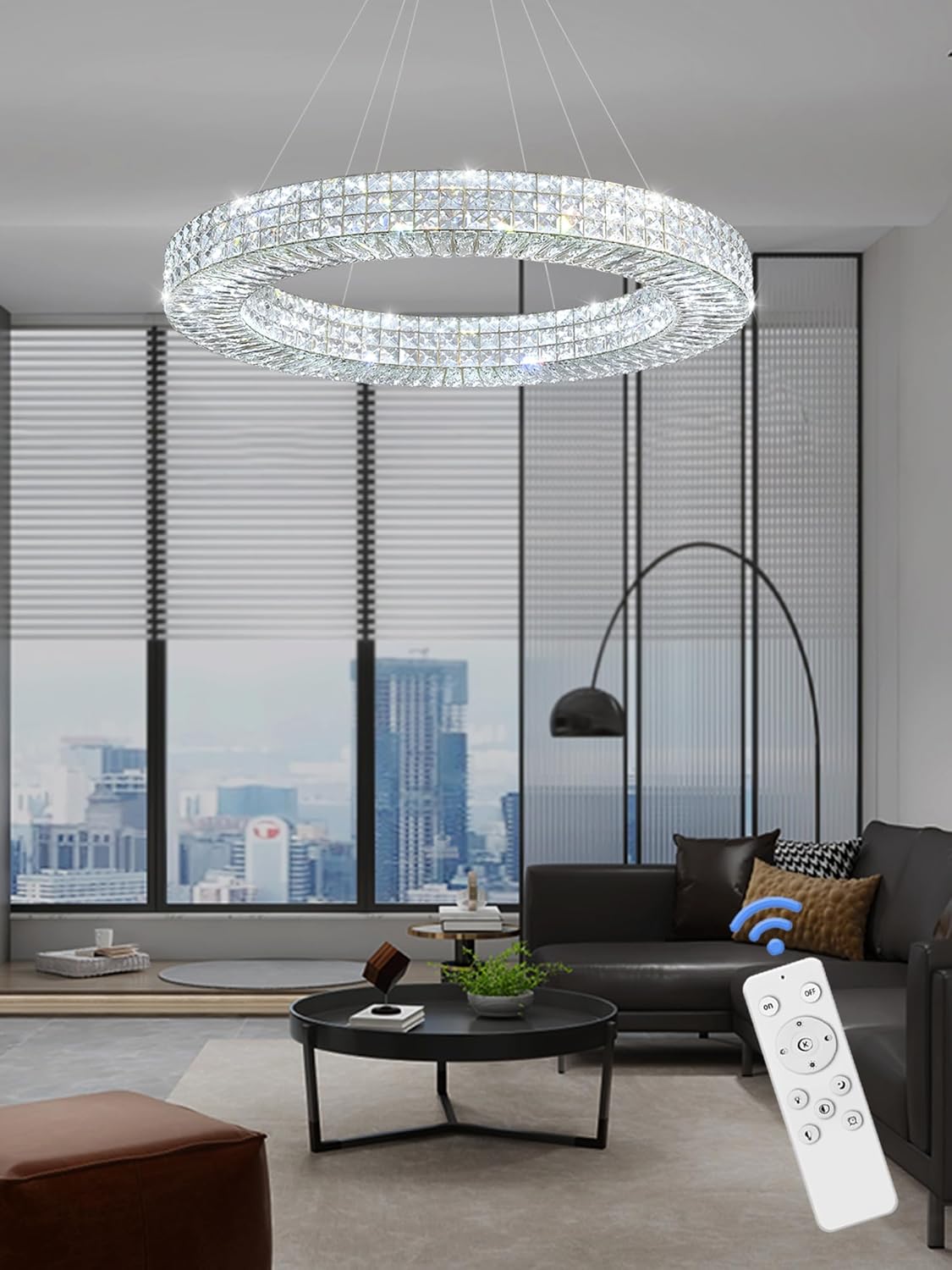 Dia 40" Modern Crystal Chandelier Light Fixtures Silver Luxury Chandeliers for Dining Room Round Hanging Pendant Lighting for Living Room Kitchen Entryway Bedroom