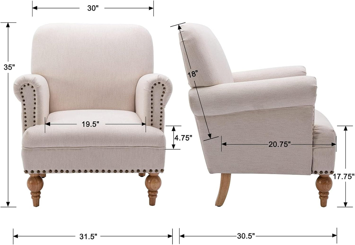 chairus Linen Accent Chair for Living Room Set of 2 Upholstered Mid Century Modern Single Sofa Chair with Solid Wood Legs Comfy Reading Chair Armchair for Bedroom/Office Room/Recption/Lounge, Cream