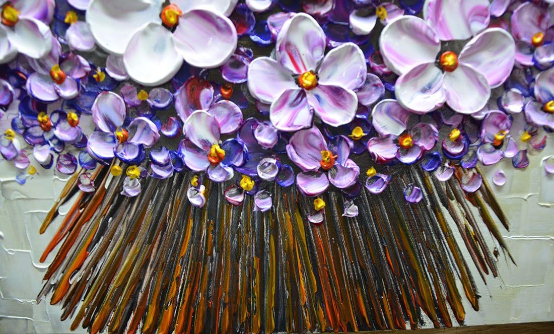 V-inspire Art, 24x48 Inch Modern Canvas Art Textured Purple Flower Oil Painting Contemporary Artwork Floral Hangings Stretched and Framed Ready to Hang Wall Decoration Abstract Painting