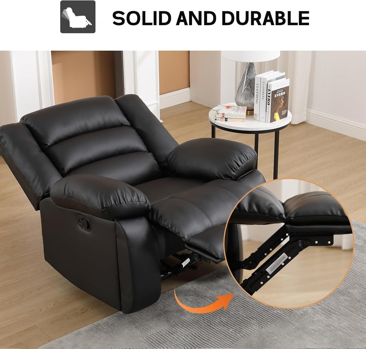 EBELLO Faux Leather Manual Recliner Sofa Set, 2 Recliner Chair, 3 Seat Reclining Sofa, Couch Set for Living Room, Bedroom, Meeting Room, Black (2Recliner+Sofa)
