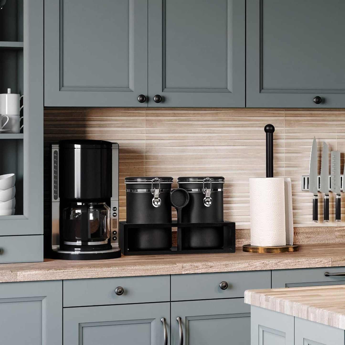 Yangbaga Ground Coffee Storage Container with Shelf, 2×63OZ 304 Stainless Steel Coffee and Sugar Container,Airtight Coffee Canisters with Scoop, Food Storage Jars for Kitchen,Nuts,Tea,Sugar