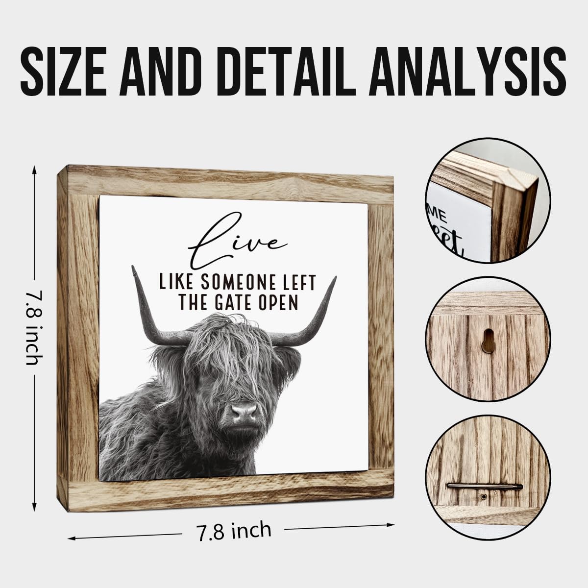 Funny Wood Sign, Cow Decor, Wooden Plaques Sign Table Decoration, Farmhouse Decorate for Shelf, Country Style Home Decor, Inspirational Decorate Signs, Live Like Someone Left the Gate Open Signs