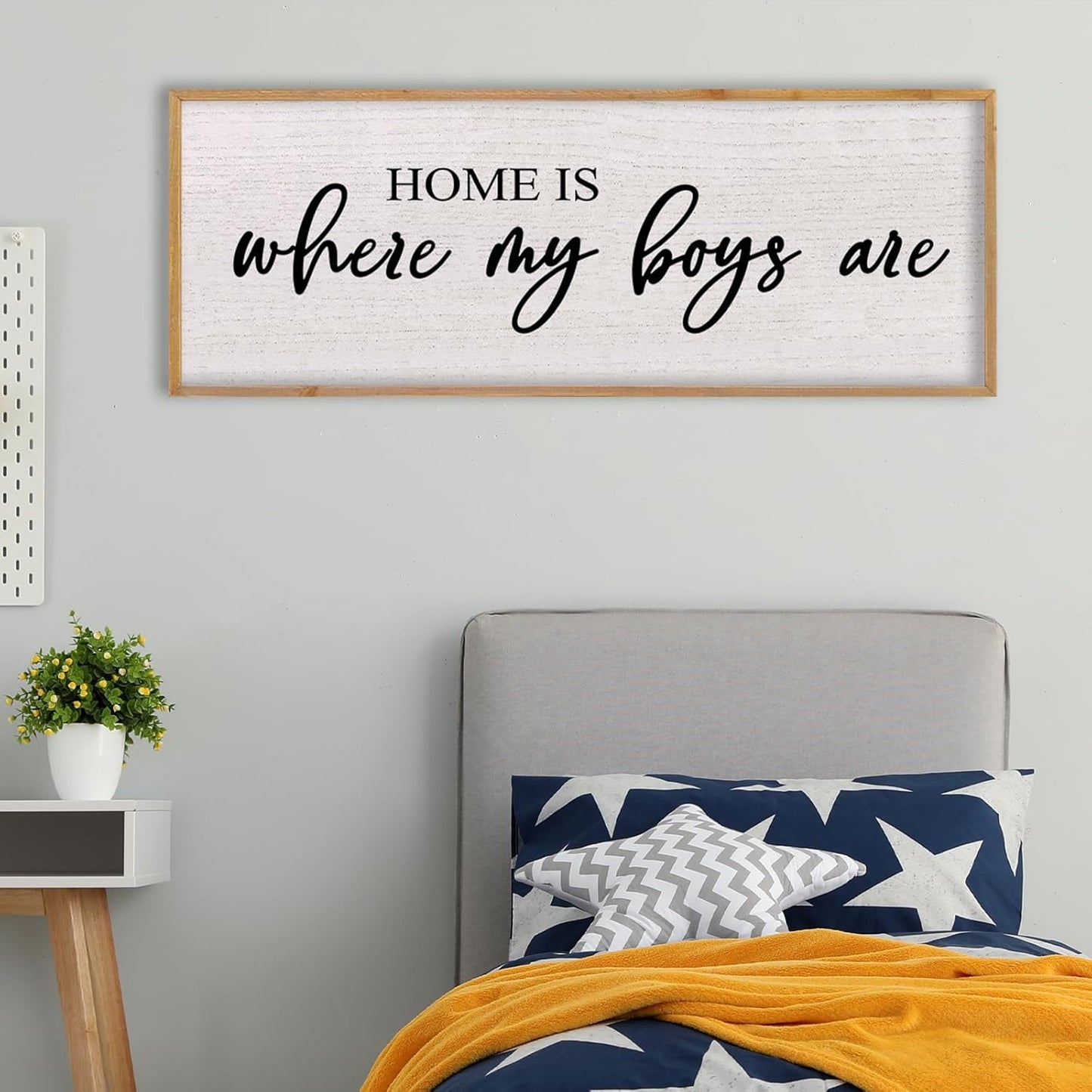 Home Is Where My Boys Are Wall Decor 40"×15" mom and her boys Sign for boys room Playroom Large Wood Framed Wall Hanging Art (Wood)