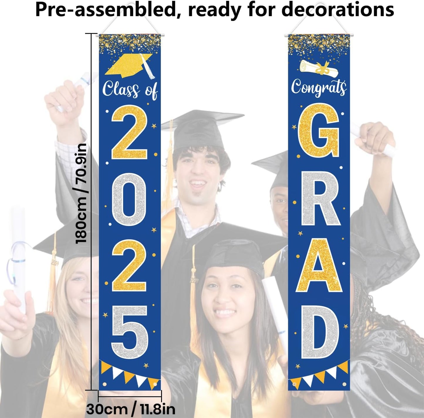 Graduation Decorations 2025 GRAD Banner Blue Porch Door Sign Welcome Banner For Indoor Outdoor Wall Graduation Decorations Class of 2025