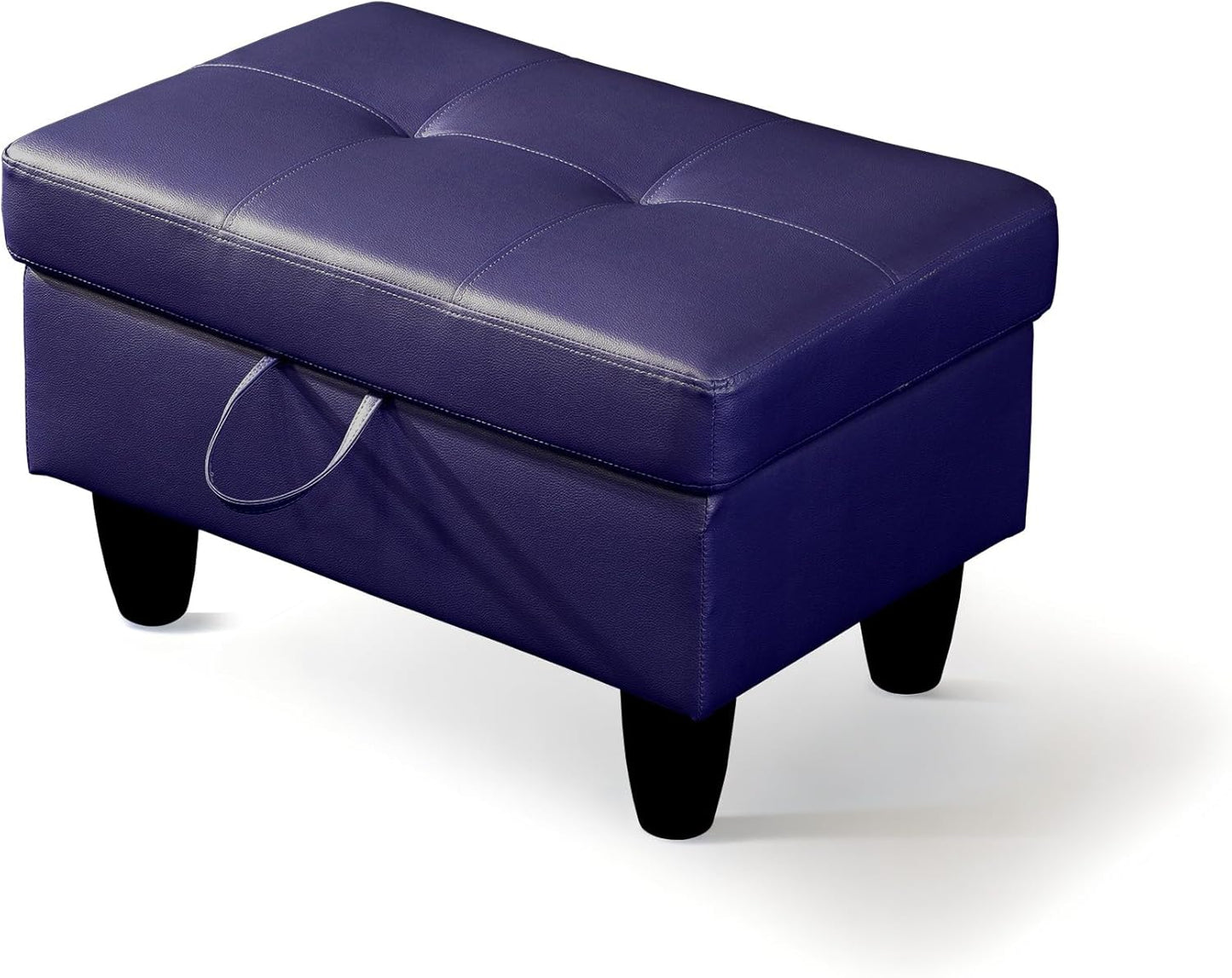 Ottoman Rectangular Storage Ottoman Bench, Faux Leather Footrest, Coffee Table, Stool Footstool with Hinged Lid for Living Room, Bedroom, Entryway, Blue, 28.5"x19"x17.5"