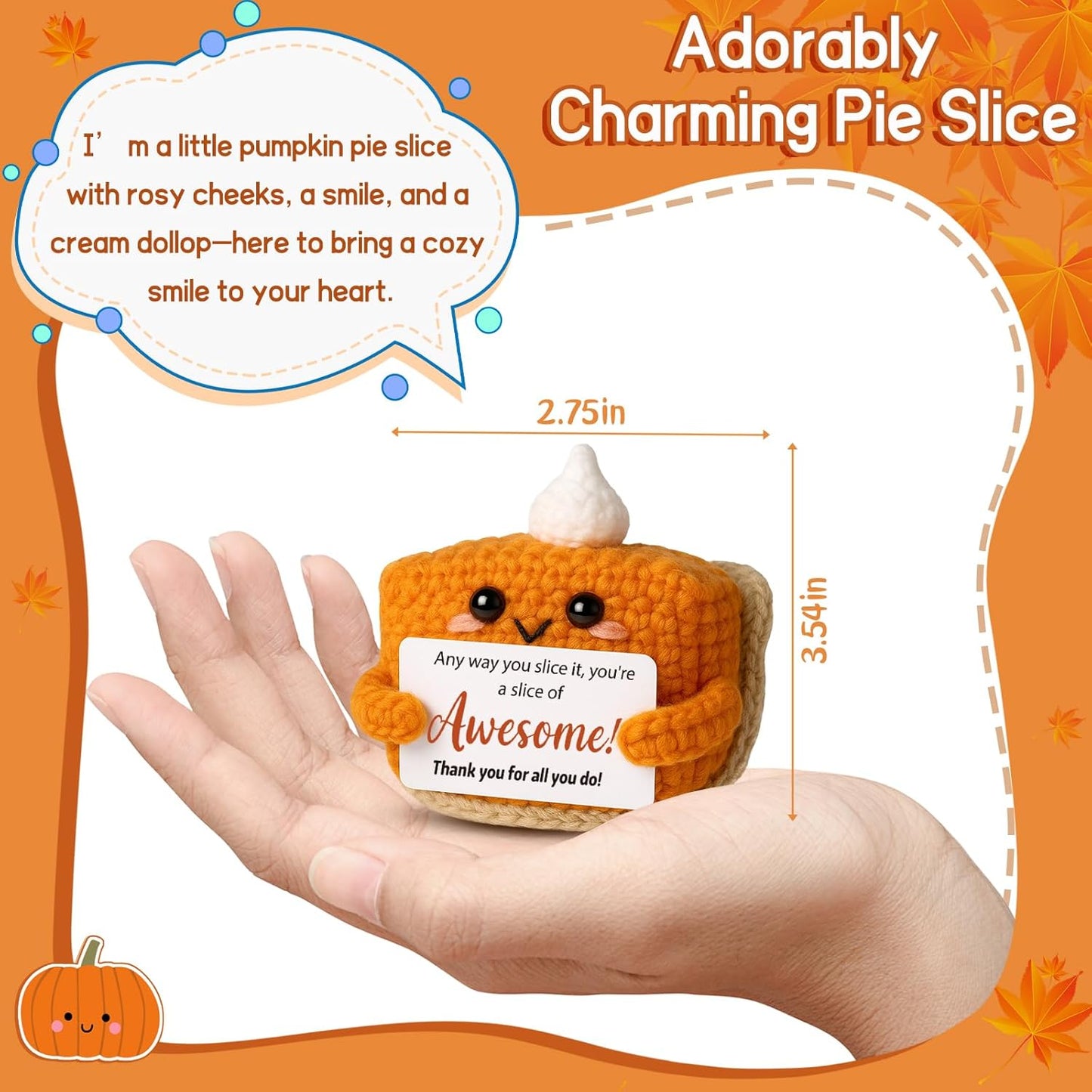 Crochet Pumpkin Pie – Fall Decor Handmade Knitted Mini Thank You Gift, Cute Appreciation Gift for Women, Daughter, Grandma Teacher, Coworker, Employee, Volunteer, Thanksgiving Desk Decor