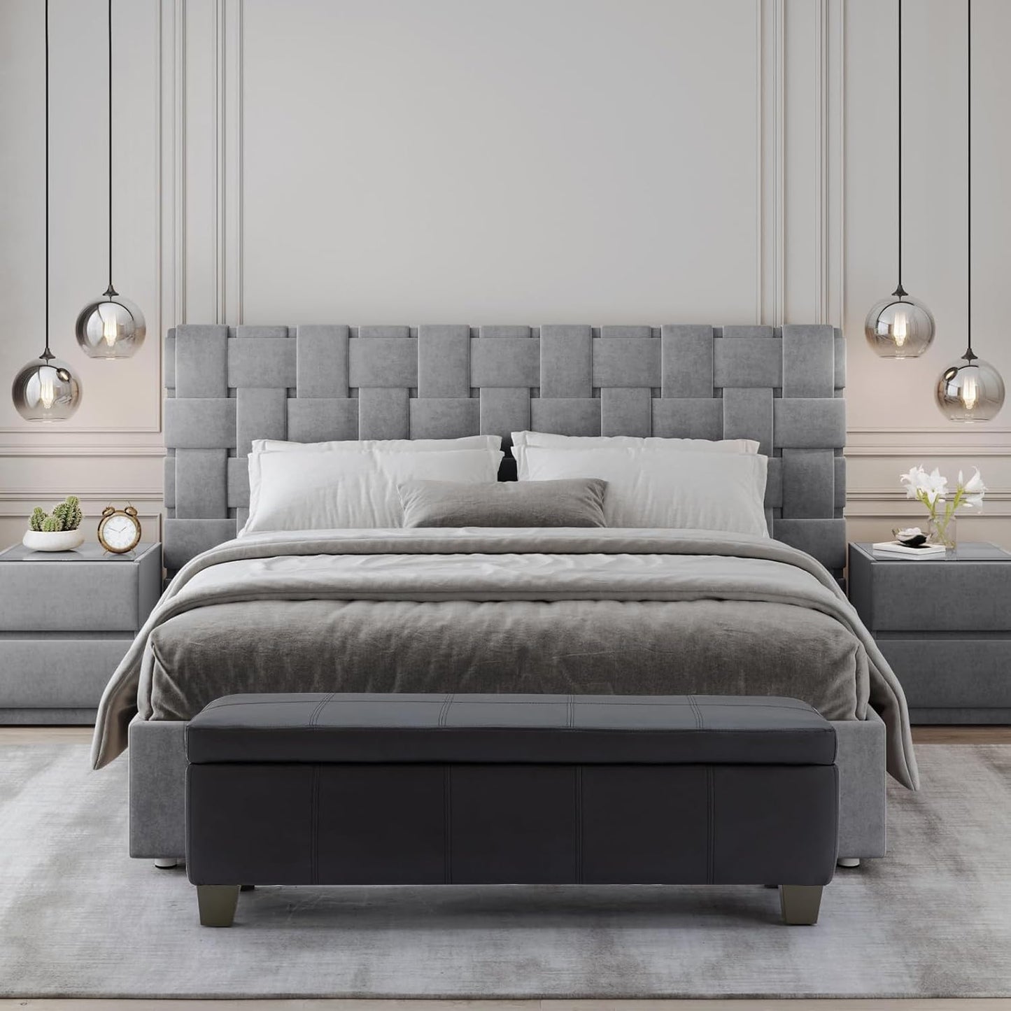 51 Inch Black Faux Leather Ottoman with Storage, Rectangular Extra Long Bench, End of Bed Bench with Large Storage for Bedroom, Living Room