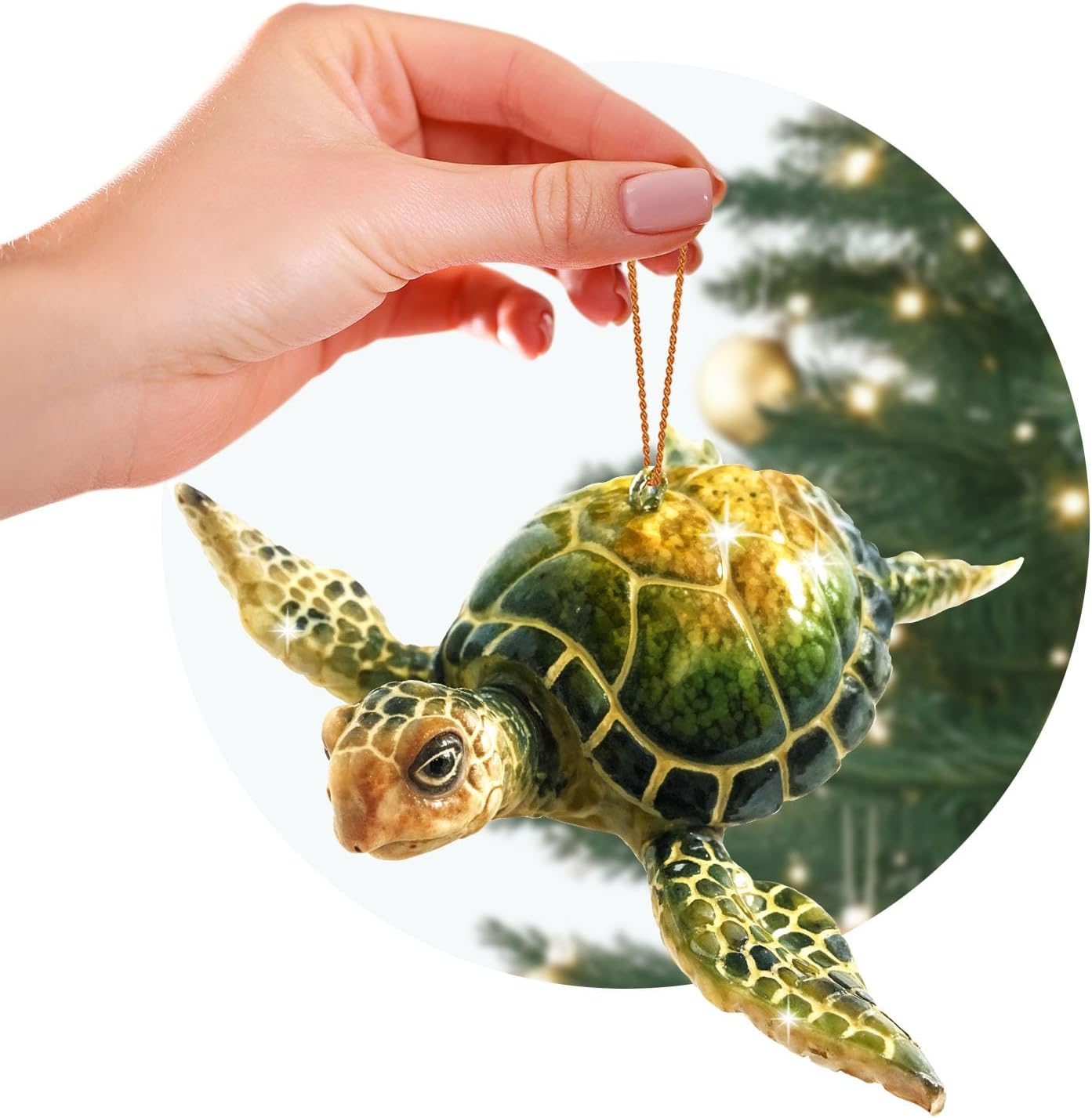Hand-Painted Beach Christmas Ornament – Coastal Tree Decoration for Ocean Lovers – Unique Nautical Ornament for Christmas Tree or Stocking Stuffer Gift (Green Sea Turtle)
