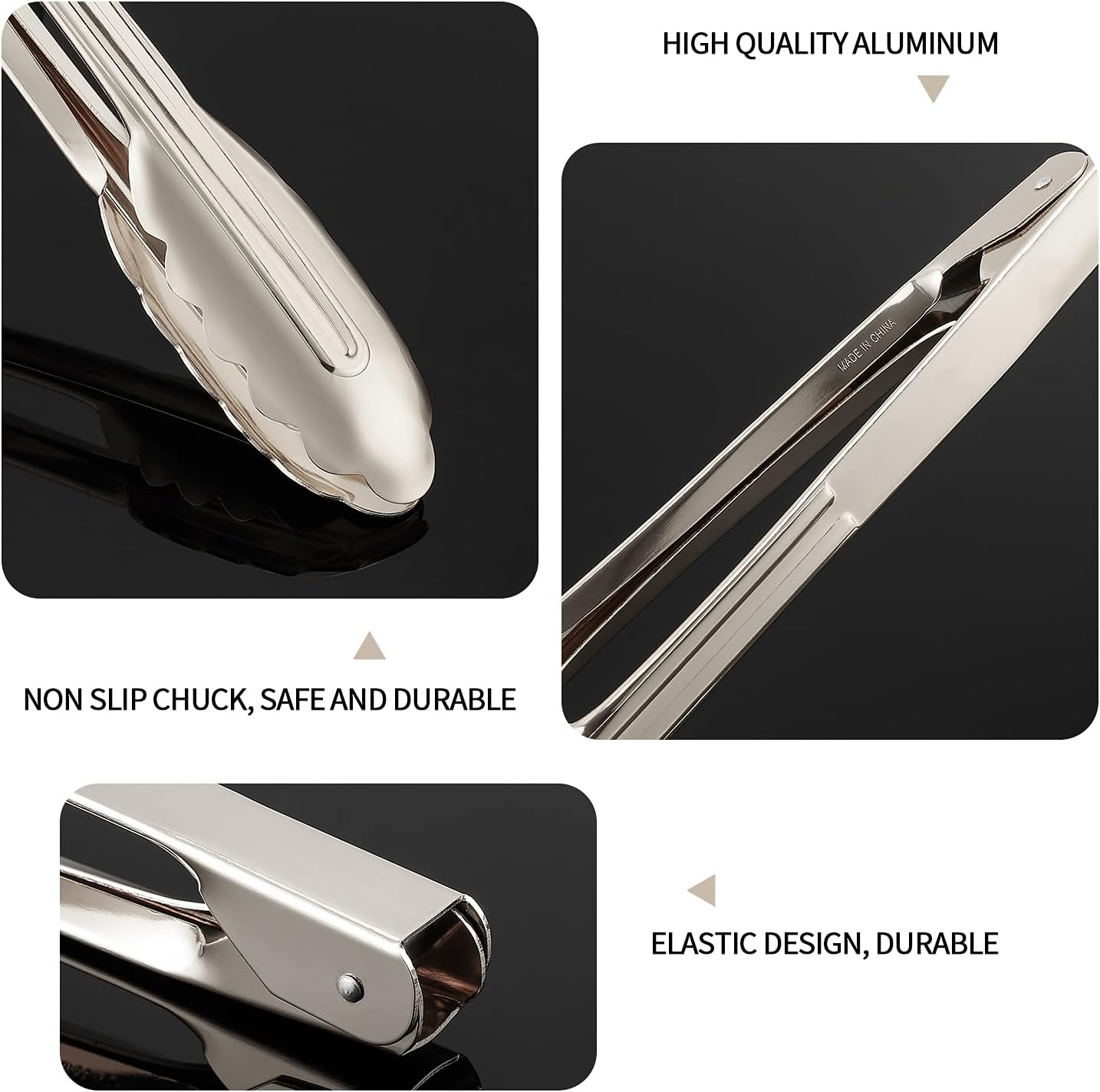 MSY BIGSUNNY 9 Inch Food Tongs for Cooking and Serving- Aluminum Kitchen Utensil - Set of 3 (silver)