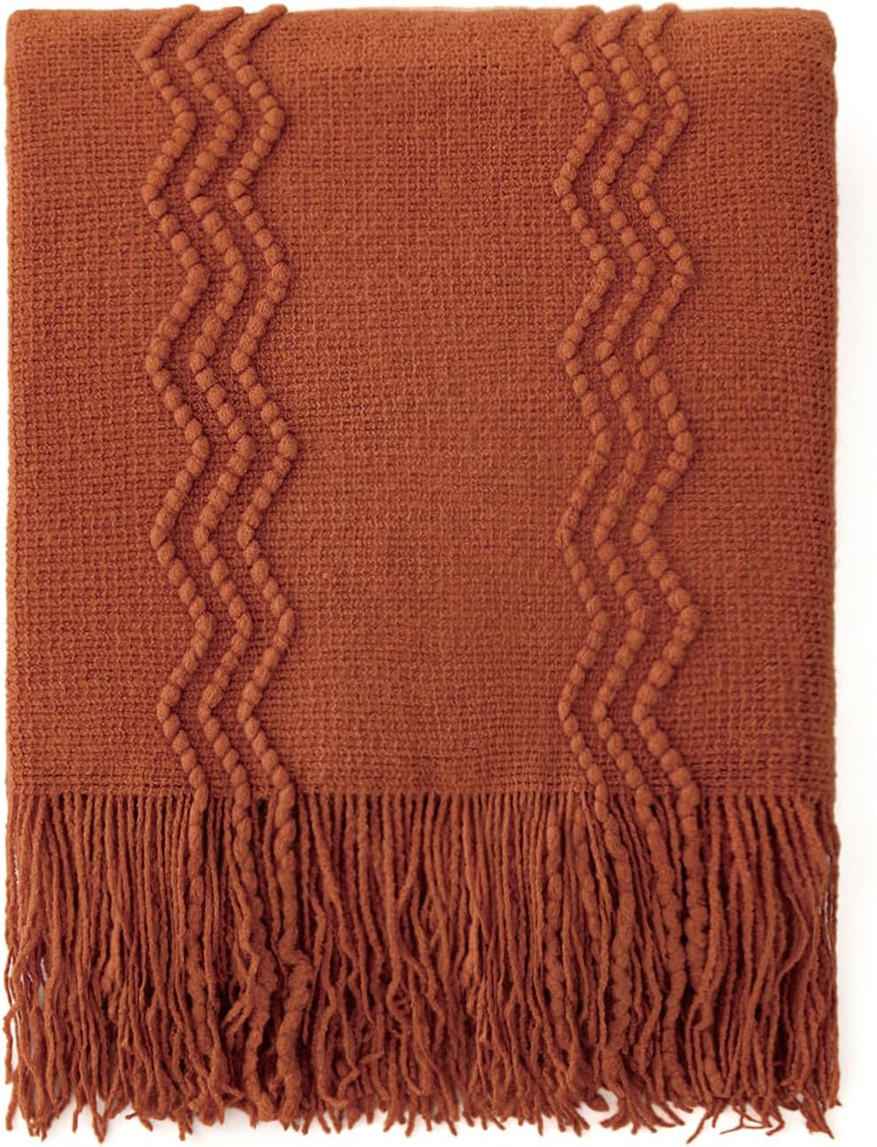 MIULEE Fall Rust Knitted Throw Blanket for Couch Terracotta Boho Textured Cozy Woven Rustic Blanket with Tassels for Sofa Chair Bed Living Room Farmhouse Decor Acrylic Wave Pattern 50"x60"