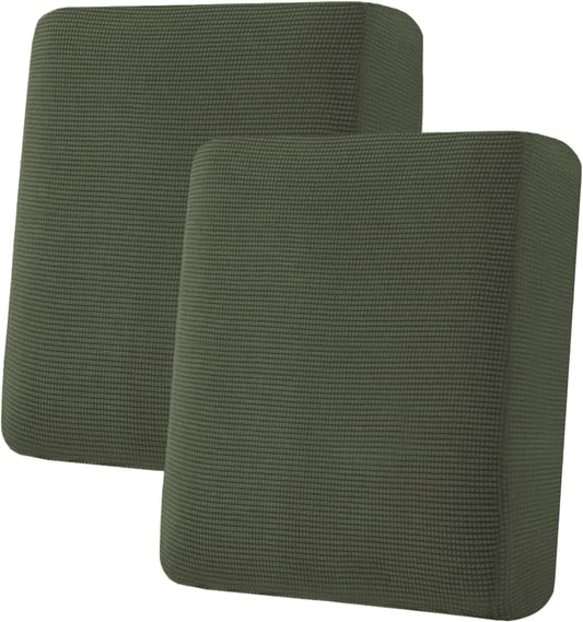 H.VERSAILTEX Super Stretch Individual Seat Cushion Covers Sofa Covers Couch Covers Slipcover Sets Thick Jacquard Textured Twill Fabric (2 Piece Medium Sofa Cushion Covers, Olive)