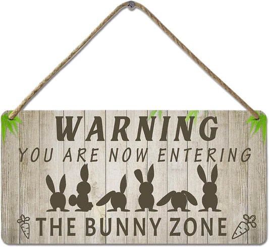 Easter Rabbit Sign Funny Bunny Wall Art Decor Rustic Bunny Wood Signs for Home Decorations Rabbit Lover Gifts for Women The Bunny Zone Sign 12x6 Inch
