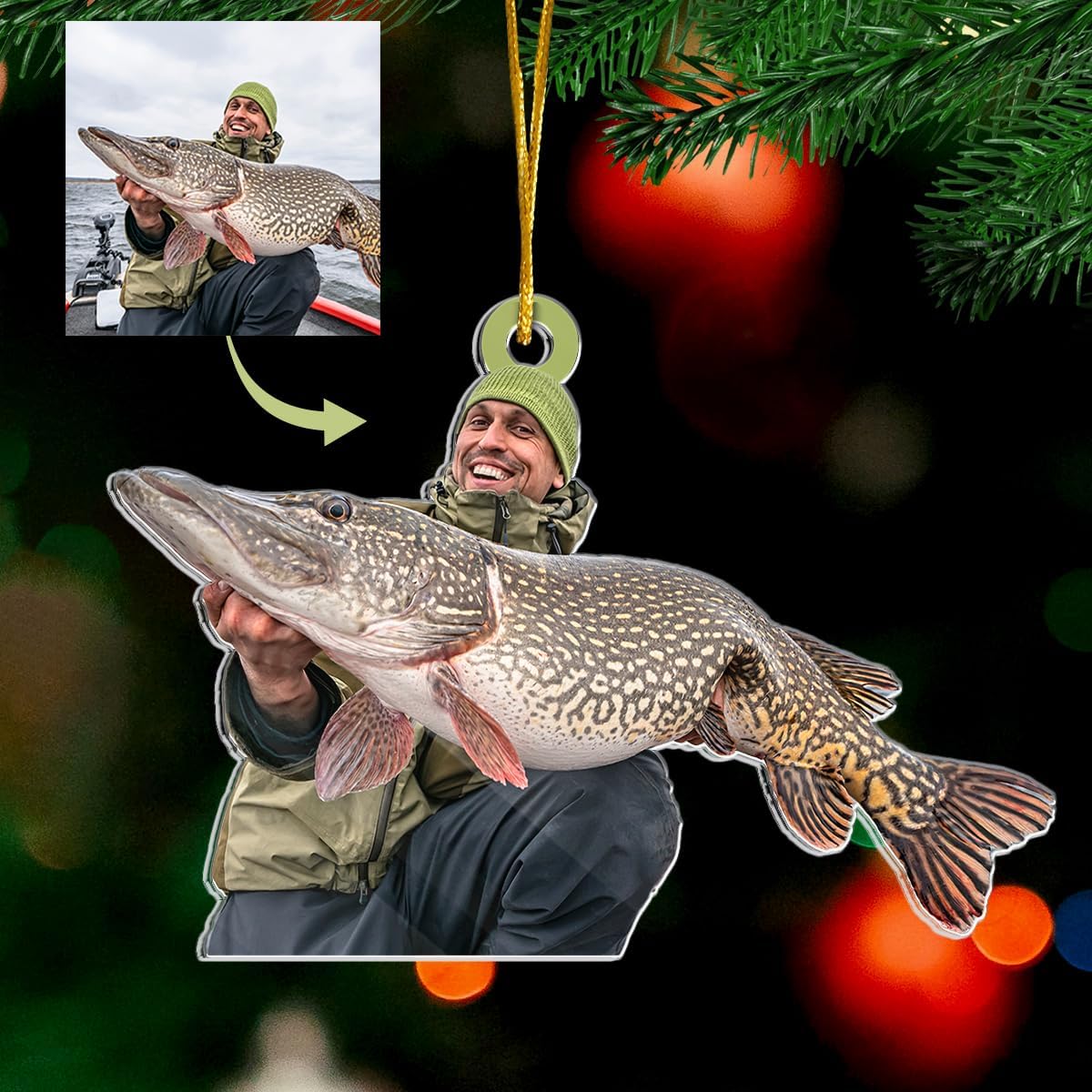 Pawfect House Fishing Christmas Ornaments 2025, Personalized Photo Fishing Gifts for Dad, Brother, Parents, Christmas, Thanksgiving Gifts for Fisherman, Acrylic Christmas Tree Decorations
