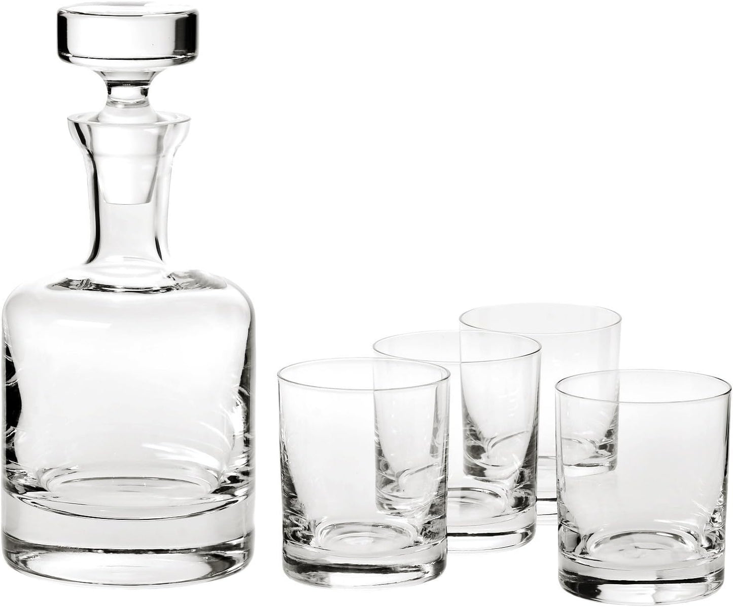 European-Made Decanter Gift Set | 1 Handmade European Lead-free Crystal Decanter with Stopper (30 Fl Oz) & 4 Crystal Whisky Glasses (11 FL Oz)