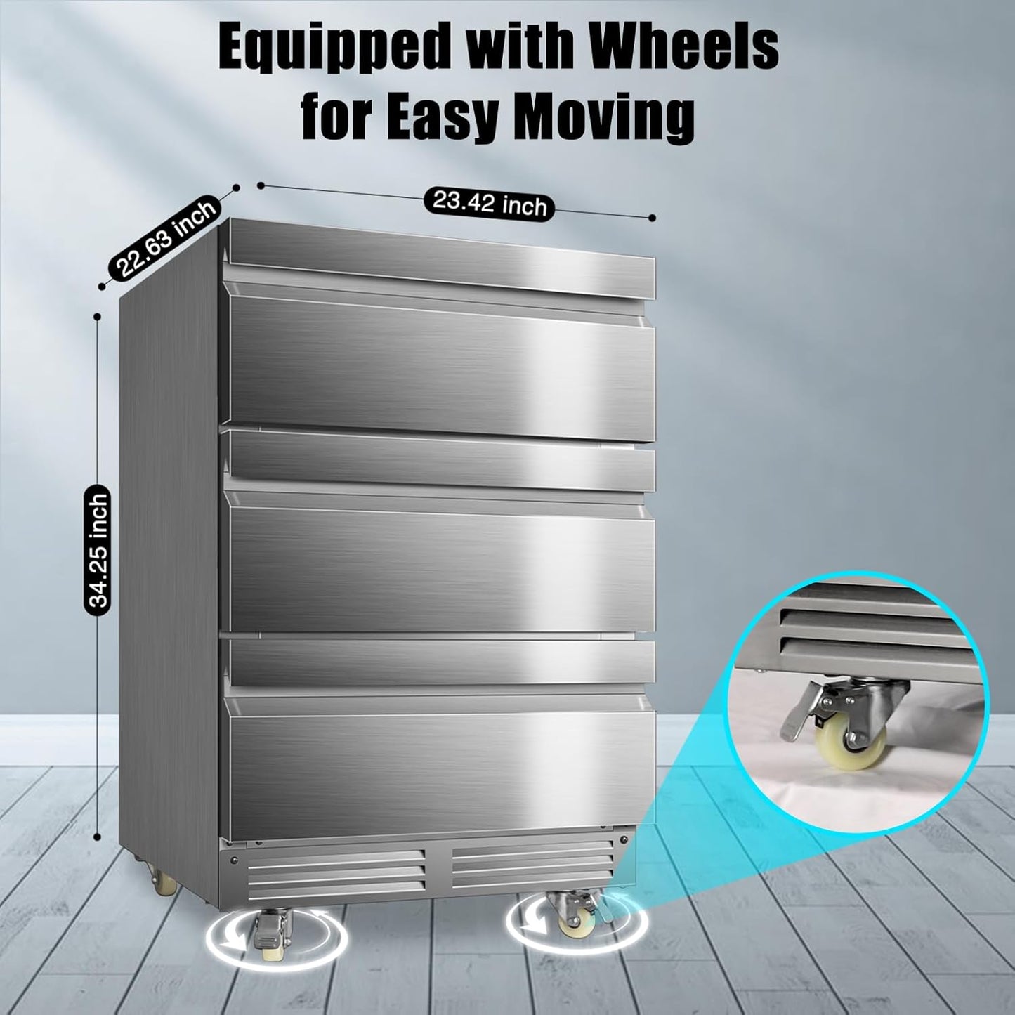 24 Inch Upgraded Three-Drawer Beverage Fridge, Weather Proof Outdoor Stainless Steel Beverage Refrigerator, Under Counter Built-in Beverage Cooler for Home & Commercial Use