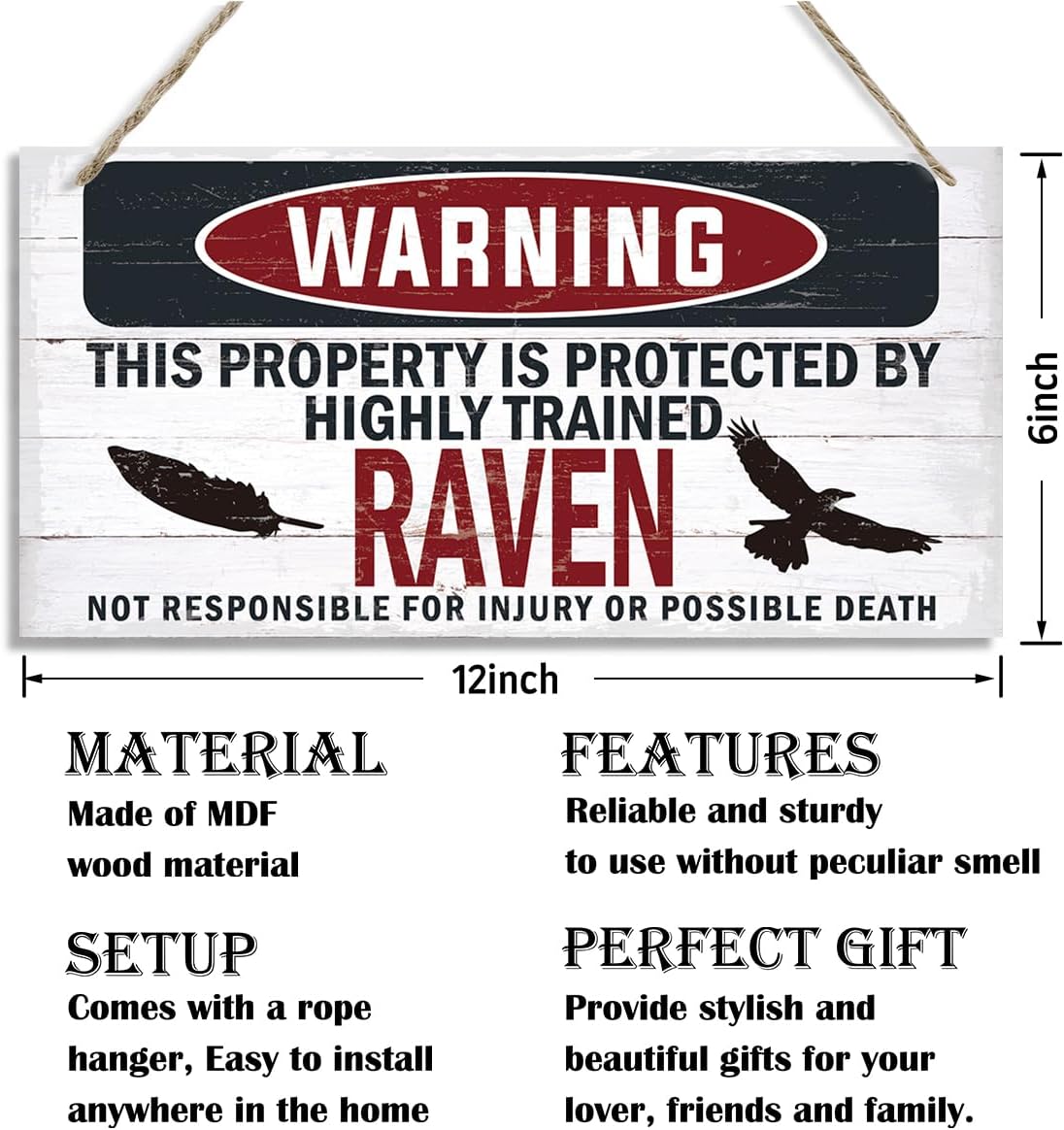 Warning Sign, Raven Warning Wood Plaque Sign, Funny Door Signs, Decorative Wood Hanging Suspension Plaque, Farmhouse Wooden Wall Decor, Outdoor Hanging Wooden Signs
