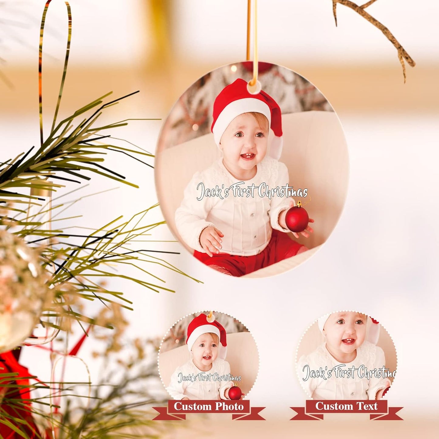 Personalized Christmas Ornaments 2 Pack - Custom Picture & Text Ornaments for Christmas 2022, Customized Ceramic Xmas Tree Decor for Kids, Mom, Dad, Friends, Loves by Bemaystar