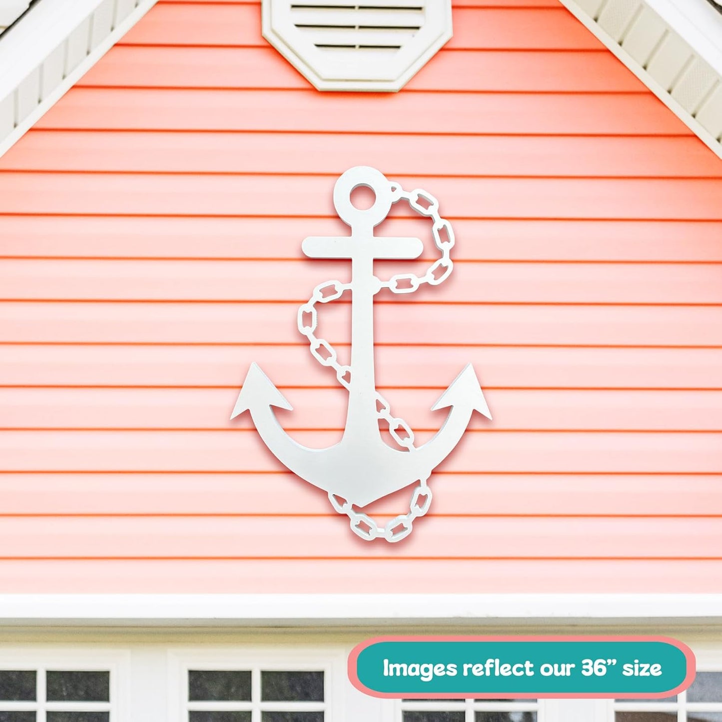 Outdoor Anchor Wall Decor, Nautical Beach House Sign, Weatherproof PVC Anchor with Chain, Ocean Marine Art for Indoor Outdoor Use, 2 Foot
