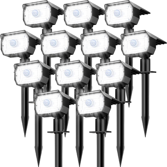 nipify Solar Spot Lights Outdoor Motion Sensor with 3 Modes, [ 12 Pack/56 LED ] Solar Spotlights Outdoor Waterproof 2-in-1 Auto On/Off Landscape Lighting for Outside Yard Wall Garden Path,Cool White