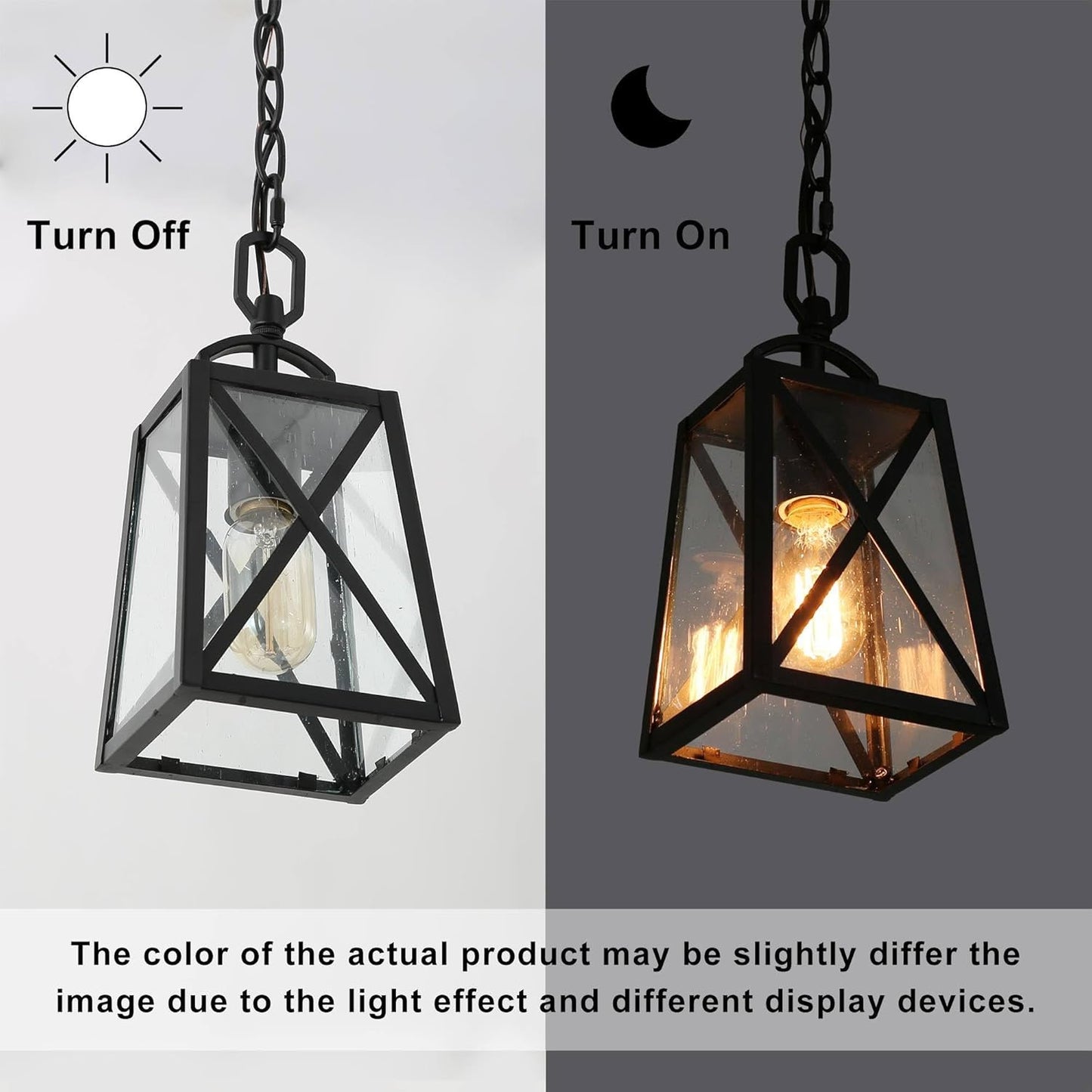 LOG BARN Outdoor Pendant Light Fixture, Farmhouse Exterior Lights, Anti-Rust Ceiling Outdoor Light with Seeded Glass, Lantern Hanging Light for Front Door, Entry, Porch, and Gazebo