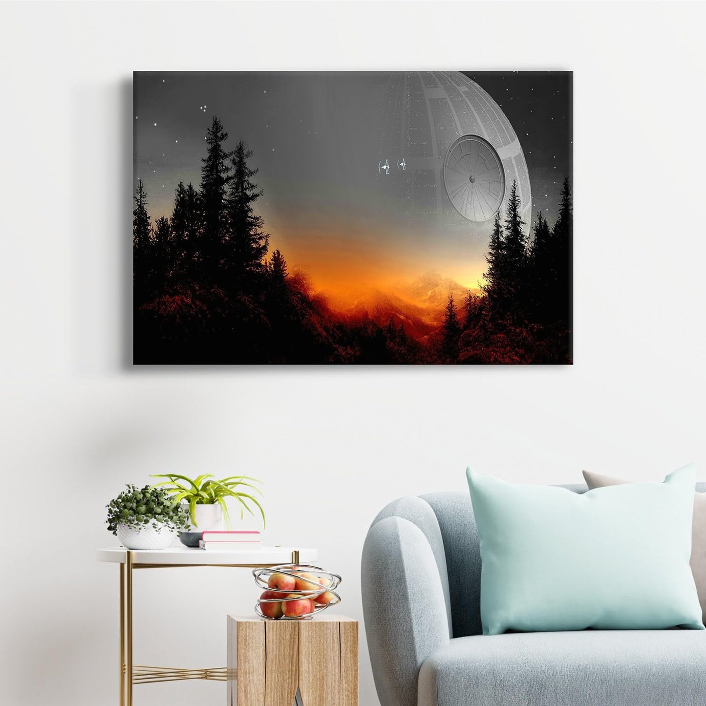 Death Star Inspired Canvas Print Wall Art | Futuristic Space Station Artwork | Smooth Surface Home Decor – Various Sizes (12in x 8in Gallery Wrapped)