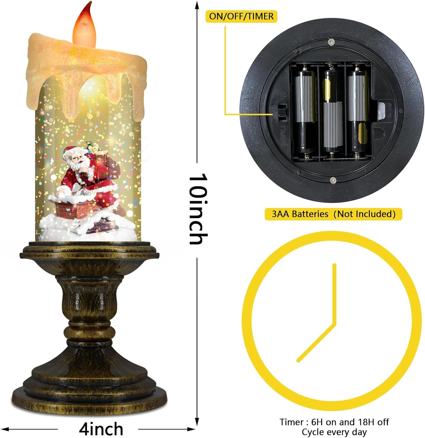 Christmas Flameless Candles, Flickering LED Candles with Timer, Snow Globe Candle Lights for Christmas Decorations