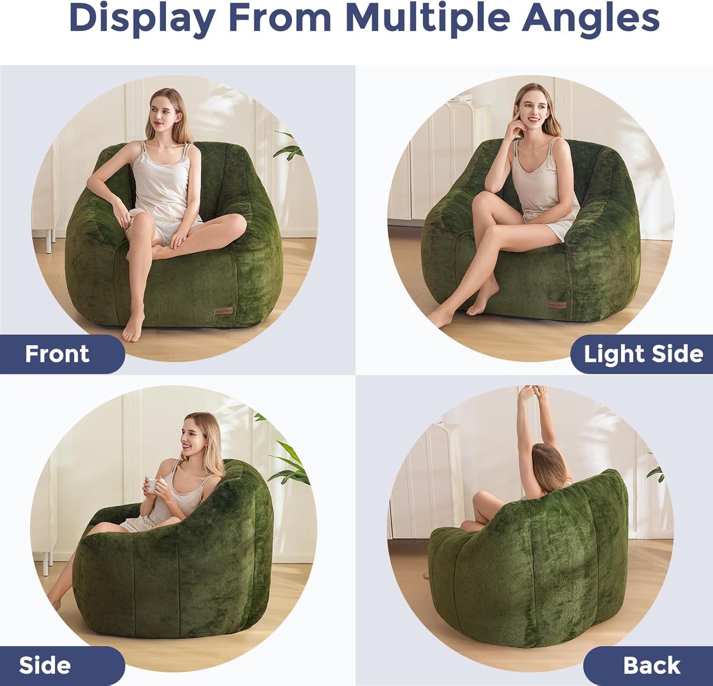 MAXYOYO Bean Bag Chair, Comfy Bean Bag Sofa with Back Support, Faux Fur Bean Bag Chair for Adults and Kids, Stuffed Floor Sofa for Living Room, Bedroom, Apartment, Green