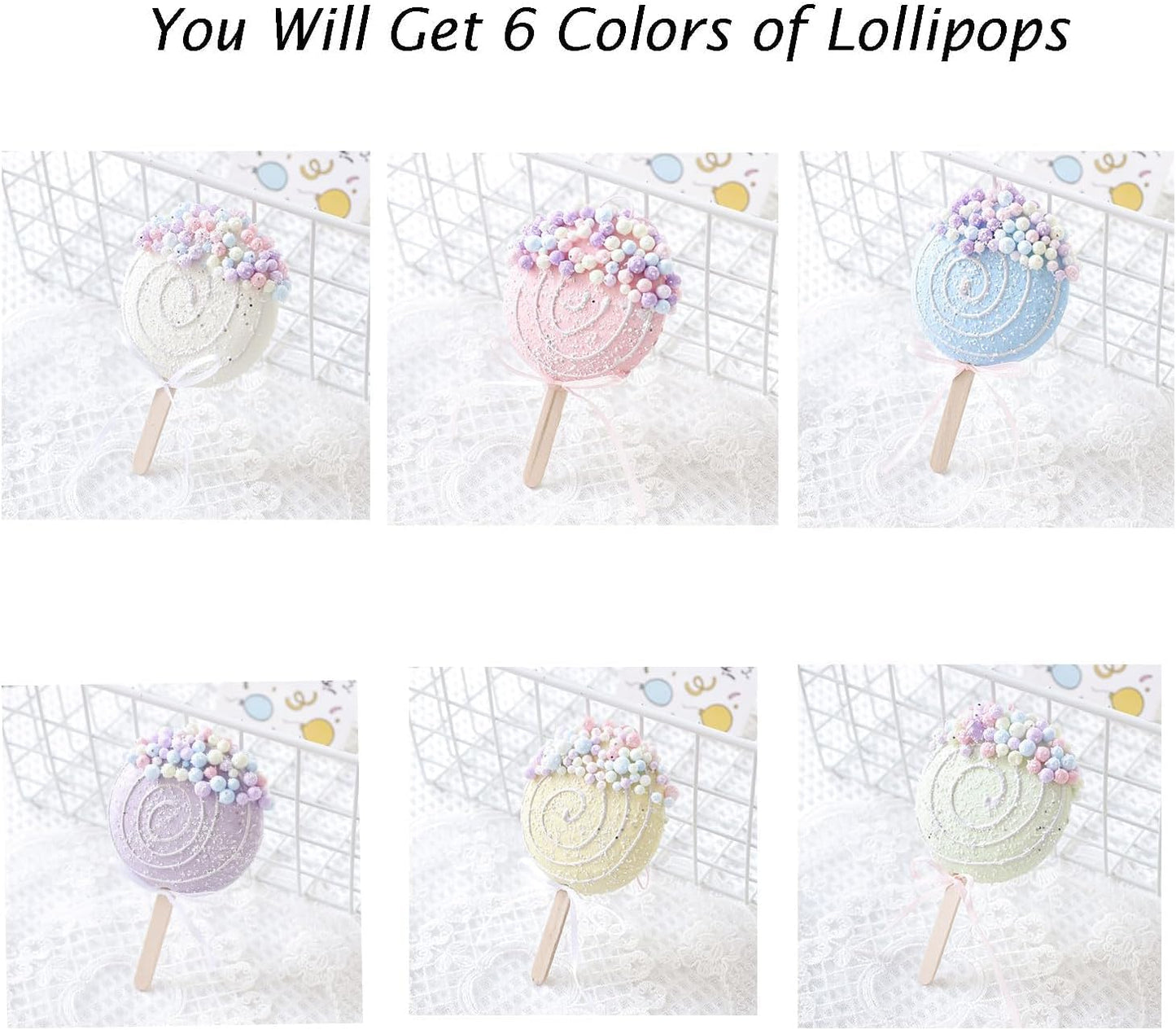 Lollipop Party Decorations Ornaments,6pcs Hanging Christmas Tree Lollipop Ornaments, Macaron Color Mini Dessert Lollipop Pendant Set for Xmas New Year Birthday Home Party Supplies (Lollipop)